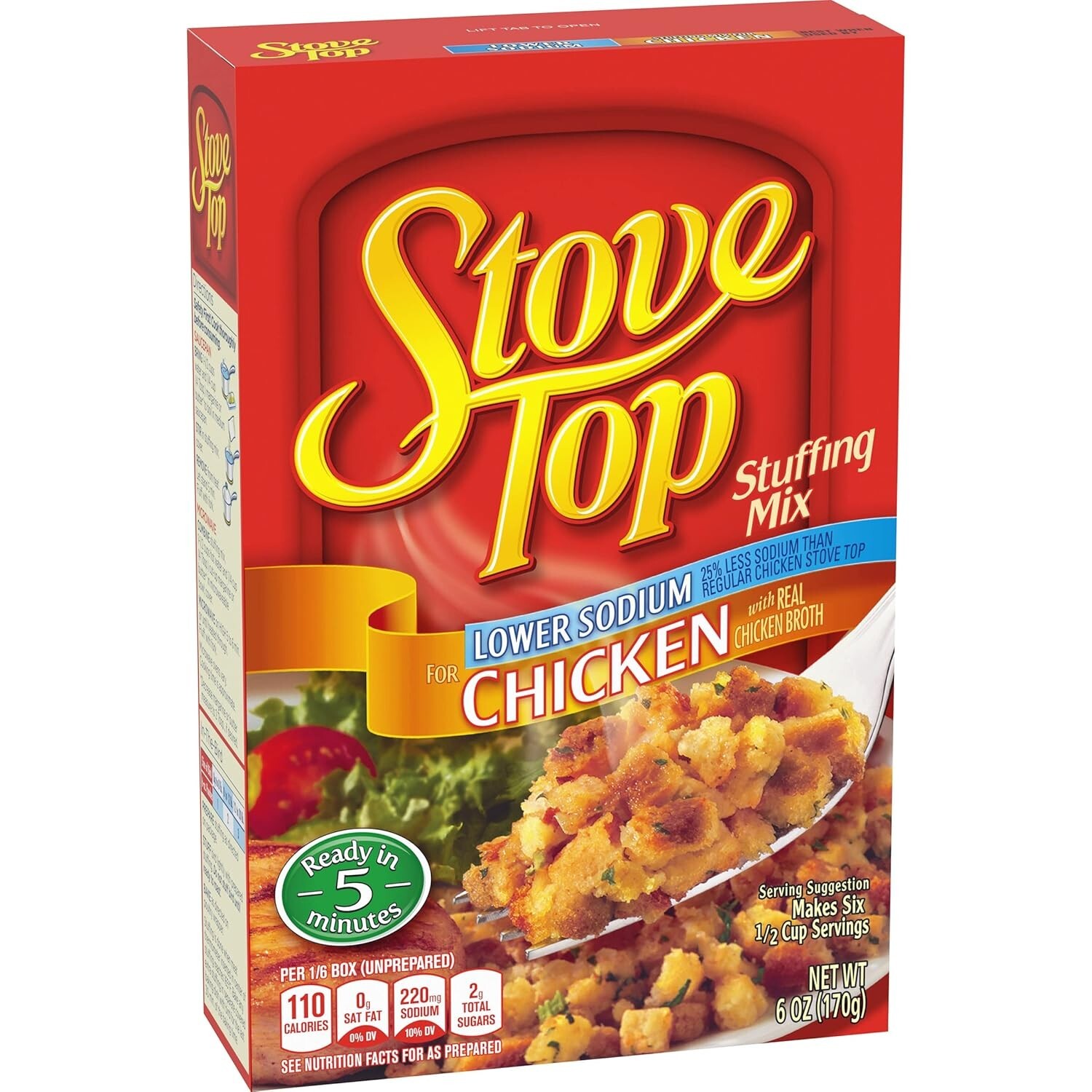 Stove Top Low Sodium Stuffing Mix for Chicken with 25% Less Sodium (6 oz Box)