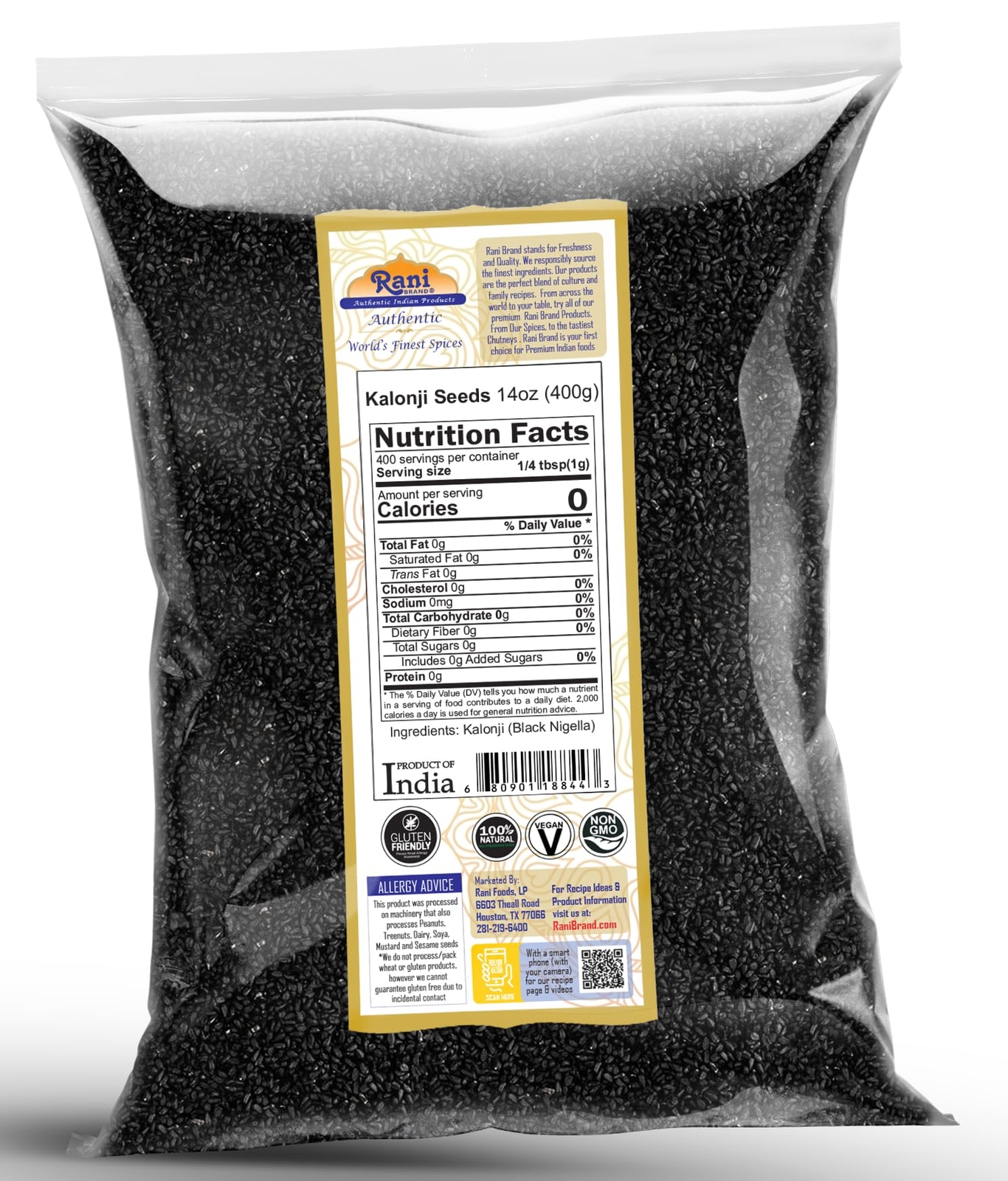 Rani Kalonji (Black Seed, Nigella Sativa, Black Cumin) Seeds 14oz (400g)