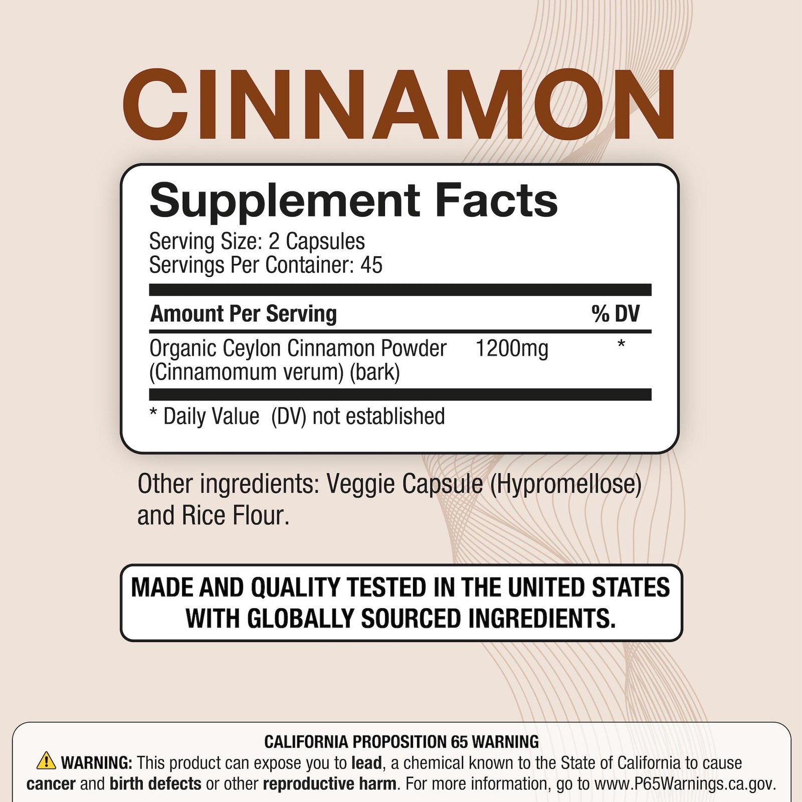 Organic Cinnamon (Ceylon Cinnamon) 1,200mg 90 Count (Pack of 1)
