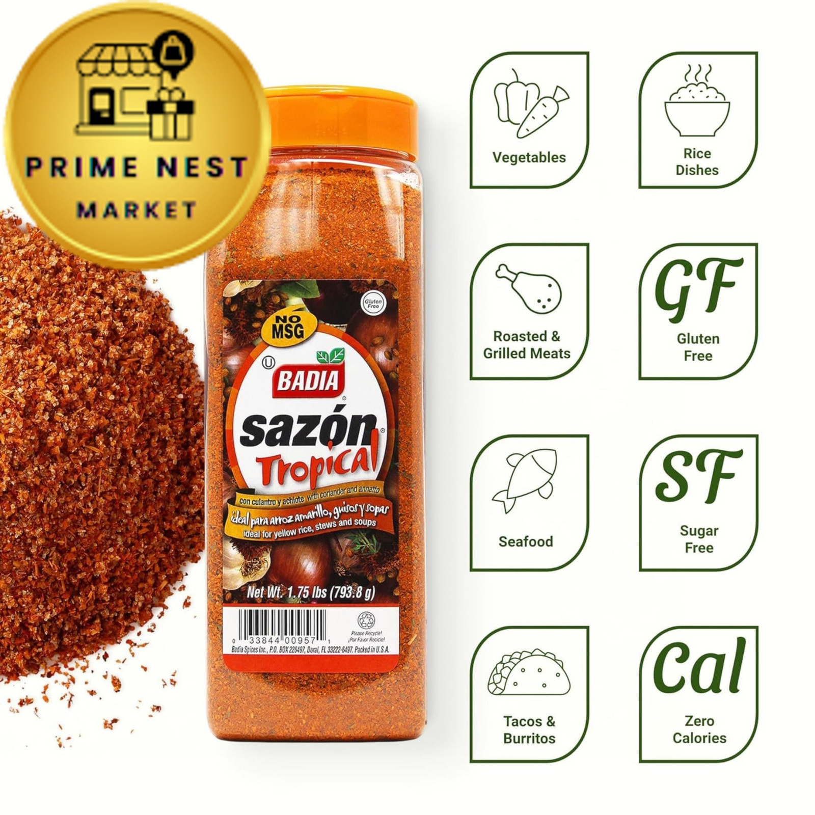 Badia Sazon Tropical with Coriander & Annatto, 28 Ounce (Pack of 1), orange