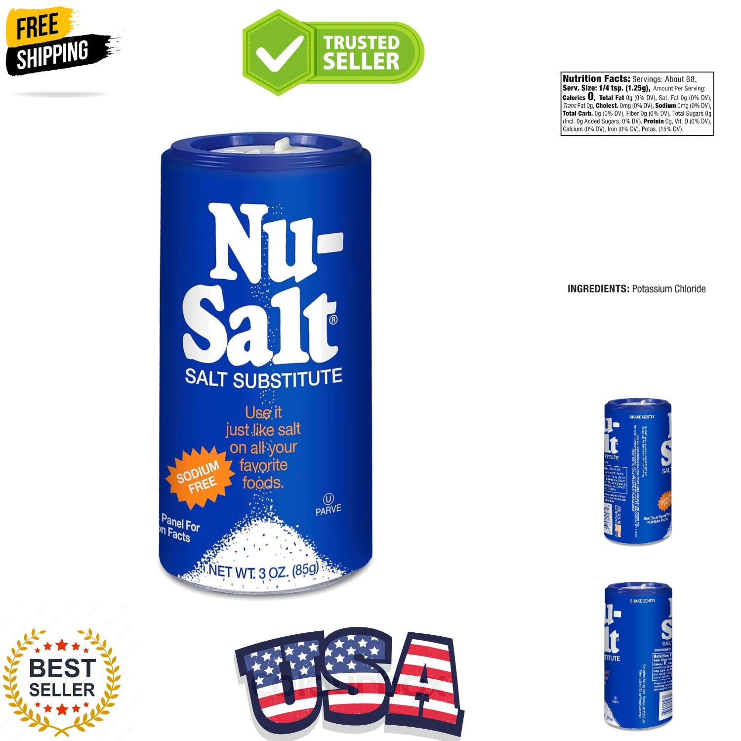 Sodium-Free Salt Substitute, 3oz Shaker Bottle Pack of 1