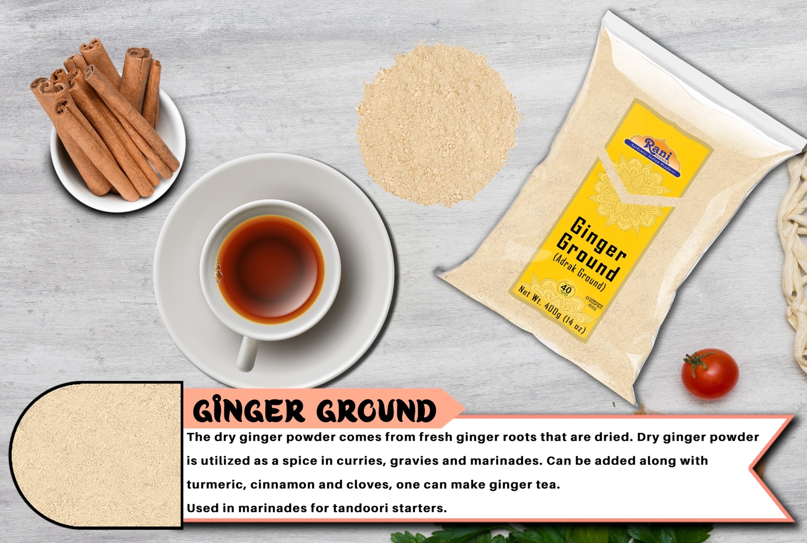 Rani Ginger (Adarak) Powder Ground, Spice 14oz (400g)