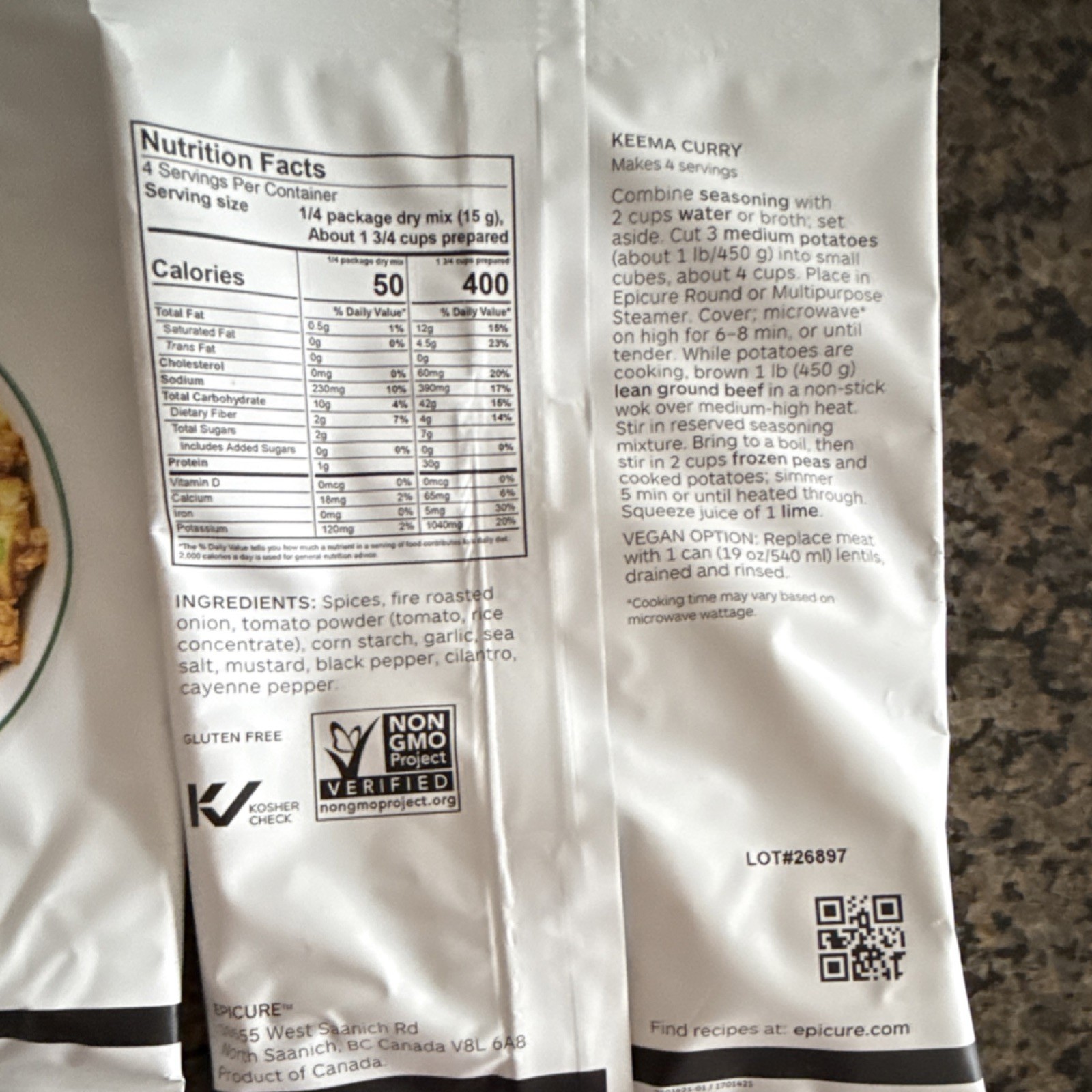 Epicure Keema Curry Spice Mix 2 Pack 2.1 oz Gluten Free Kosher Non GMO