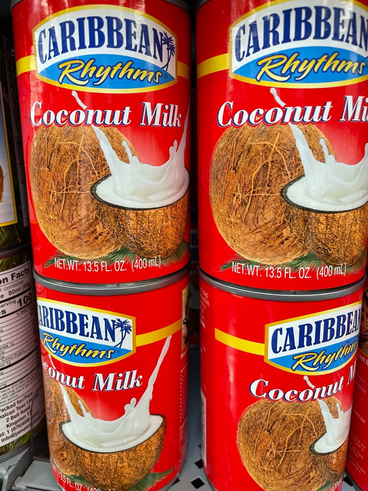 4 Pack Caribbean Rhythms Coconut Milk 13.5 oz Cans Creamy Coconut Cooking Milk