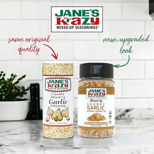 Jane’s Krazy Chunky Mixed-Up Garlic Seasoning, 4.75 Ounce (Packing may vary)