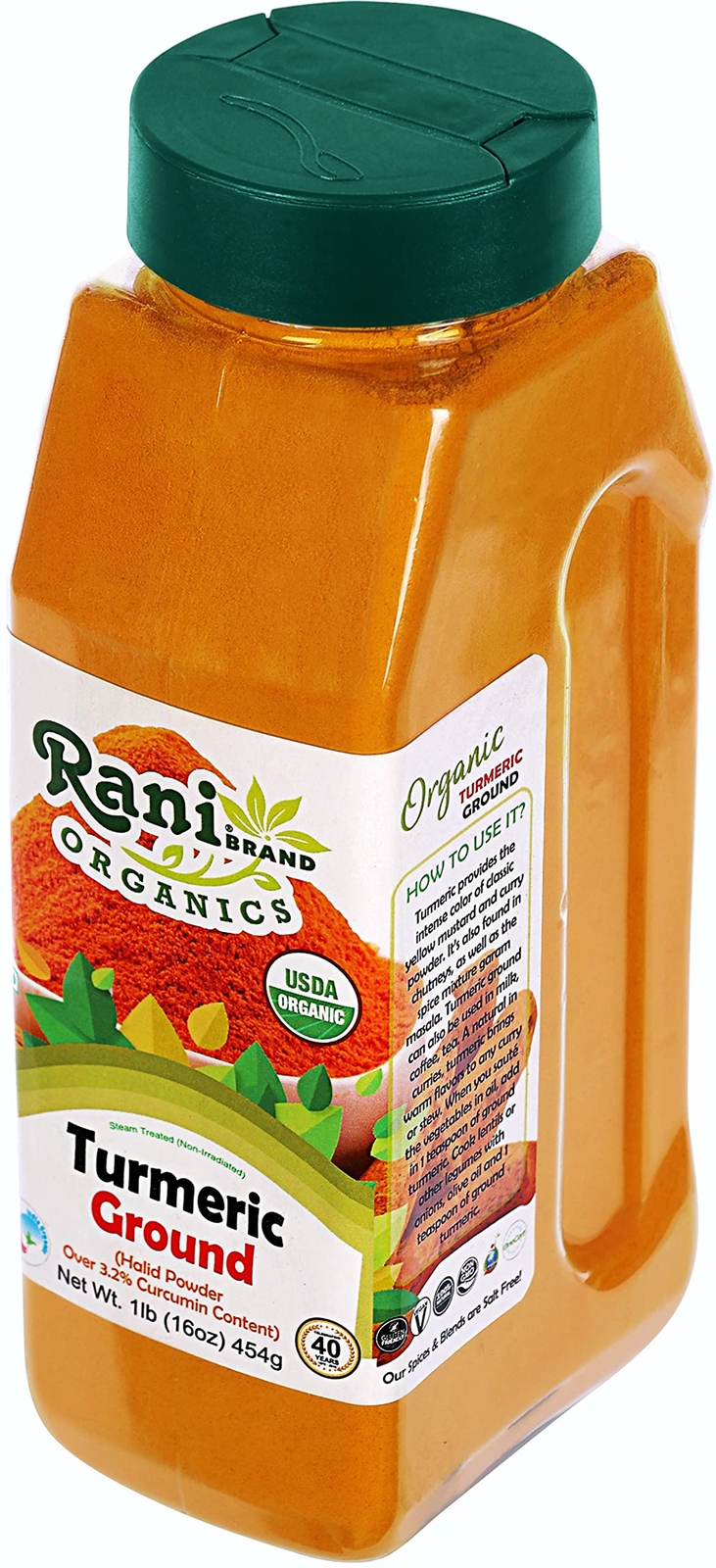 Rani Organic Turmeric (Haldi) Root Powder Spice, (High Curcumin Content) 16oz