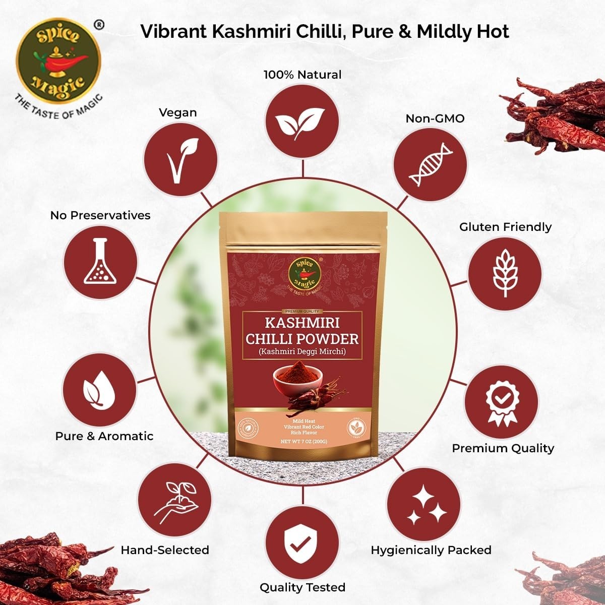 Spice Magic Kashmiri Chili Powder 7oz 200g I Mild Low Heat Red Chili Powder I…