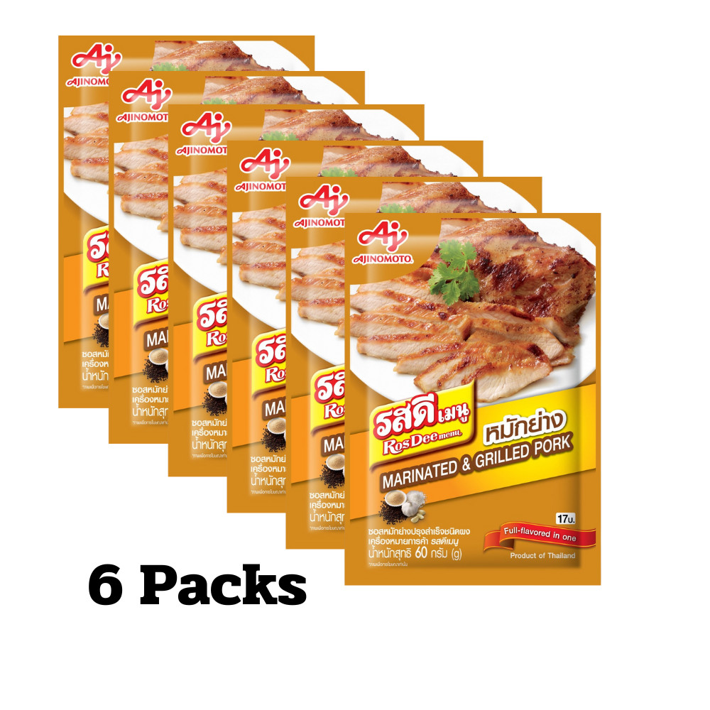 Rosdee Menu Thai Powder Pork Food Marinated Grilled Seasoning Sauce 60g X 6