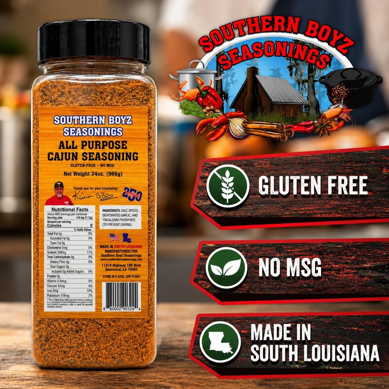 Cajun All-Purpose Seasoning Bulk Shaker 34 oz – Gluten-Free, No MSG, Louisiana S