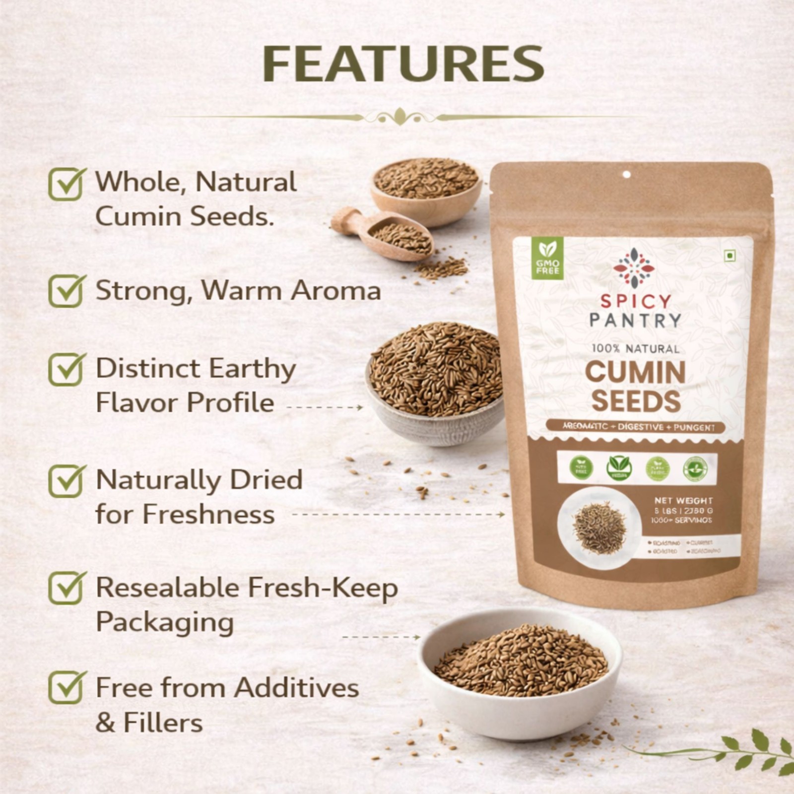 Whole Cumin Seeds – 100% Pure Natural Spice (Saunf Sabut) for Cooking – 2LBS