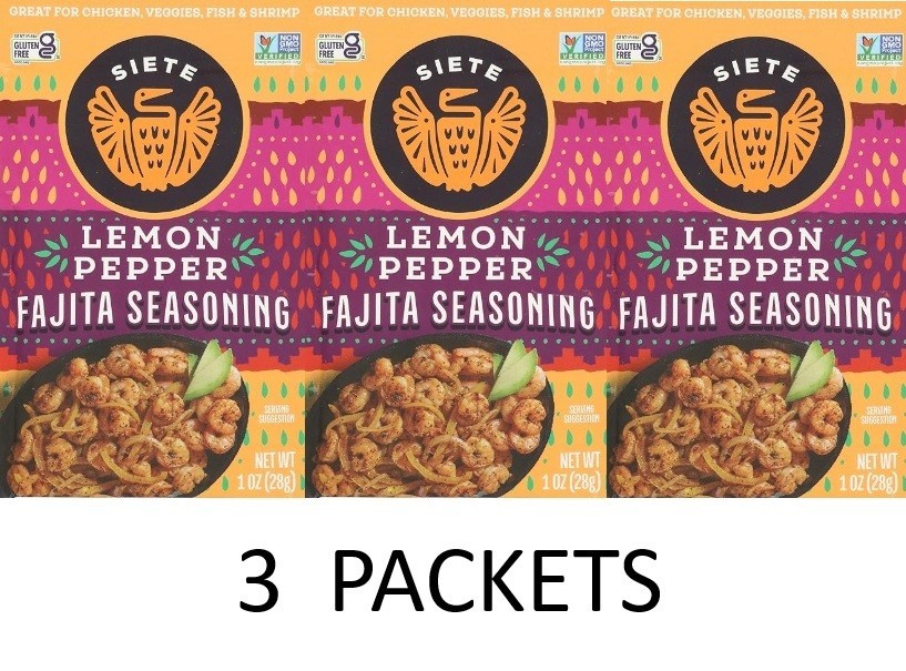 SIETE LEMON PEPPER FAJITA Seasoning Mix 1 oz Packet GLUTEN FREE – 3 PACKETS