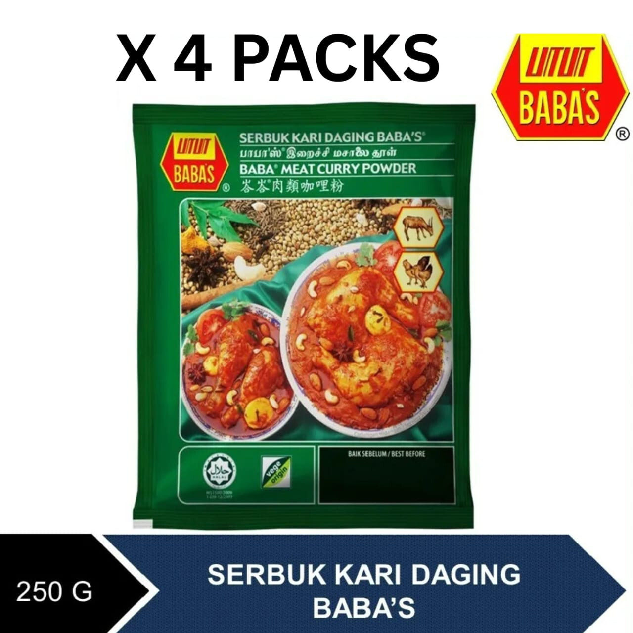 4X BABA’S Authentic Meat Chicken Curry Powder Spices Cuisine 250g (8.82oz)