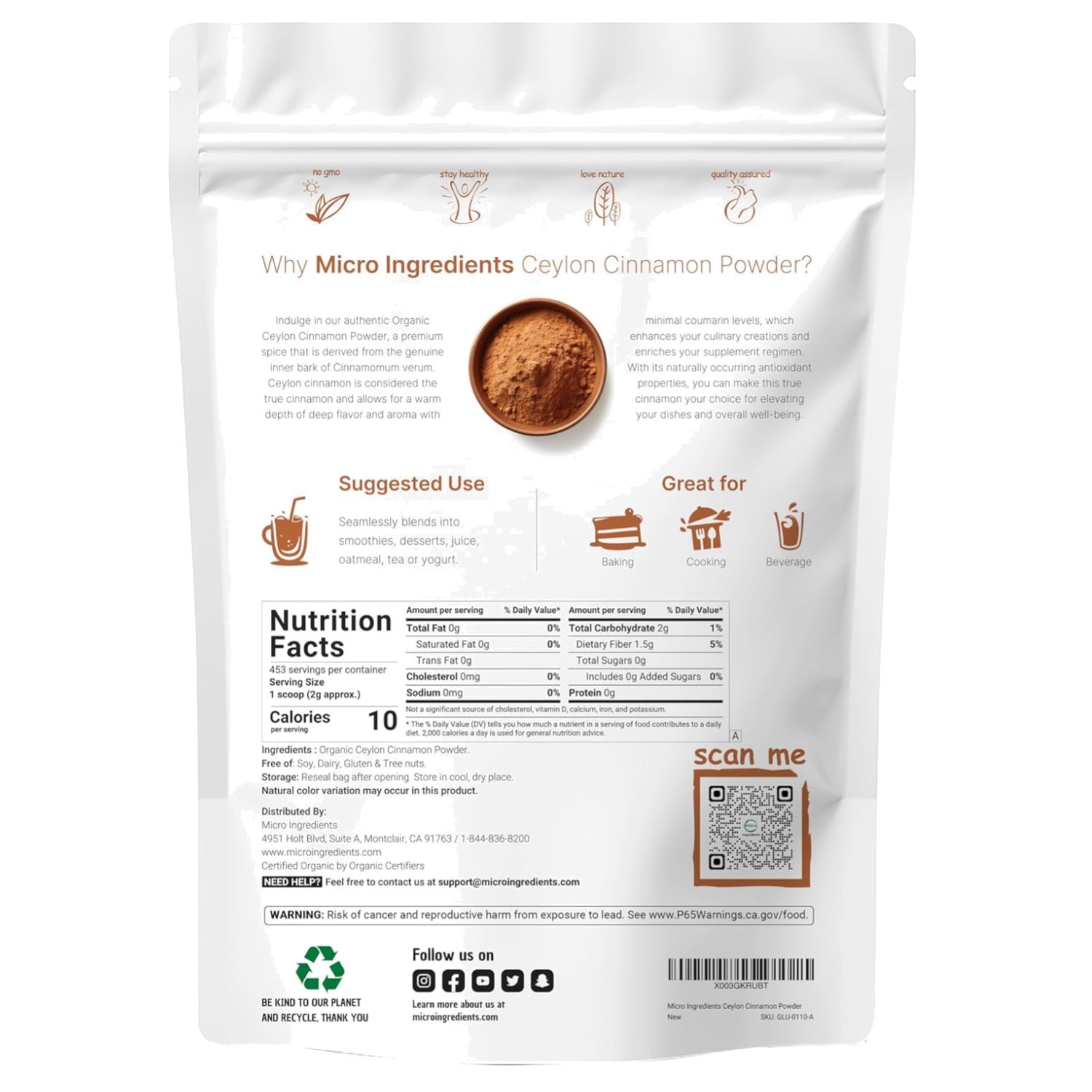 Additive-Free Ceylon Cinnamon Powder, 2 lb