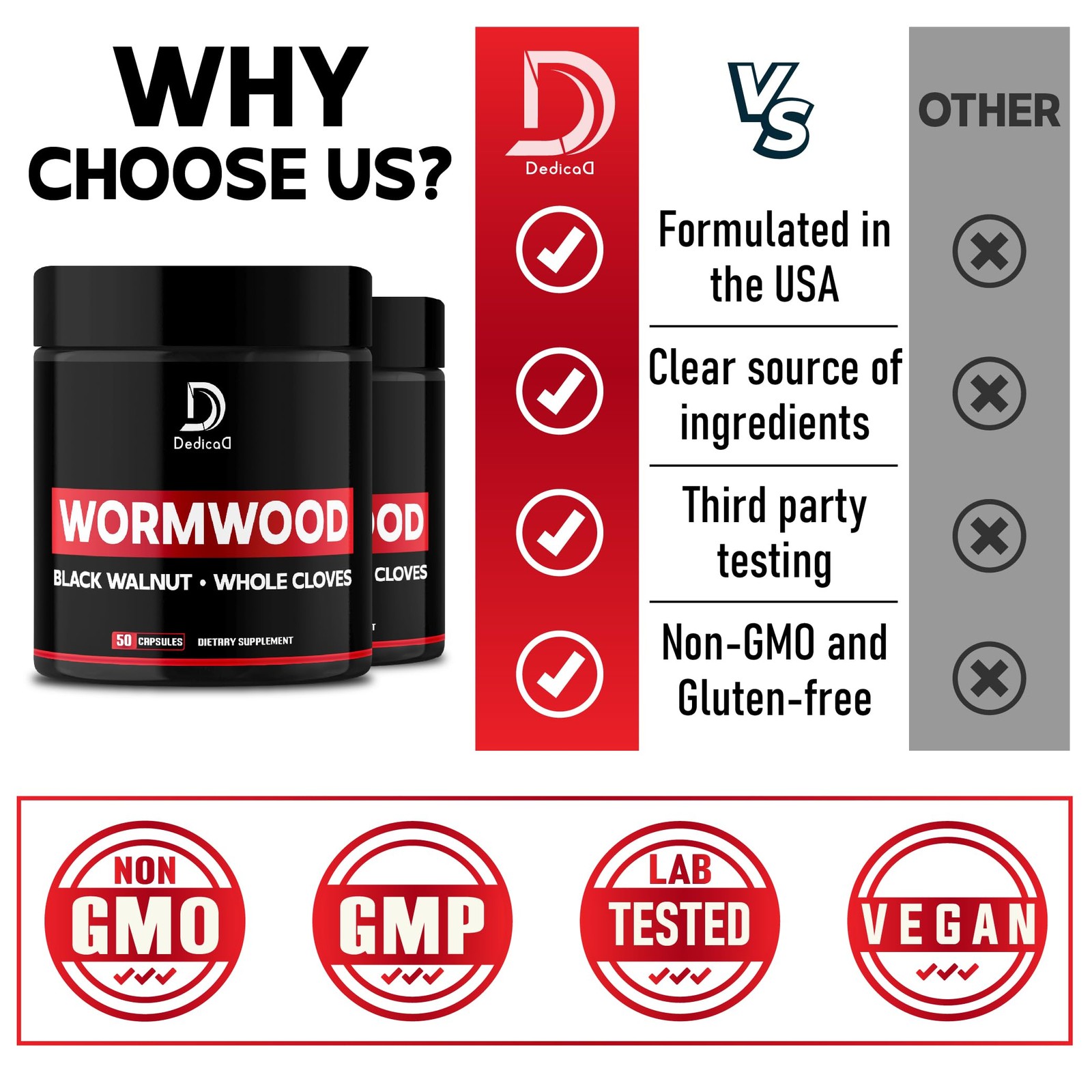 Wormwood Capsules – 12 Herbs Blended Black Walnut, Cloves, Ginger,…