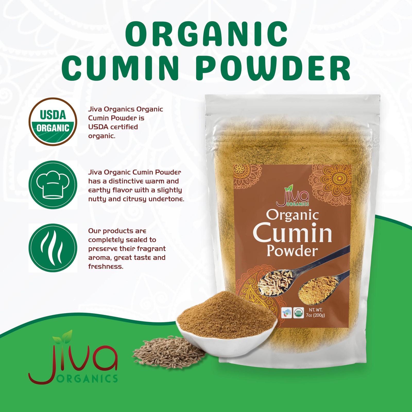 Jiva Organics Organic Ground Cumin 7 Ounce (Pack of 1), Original Version