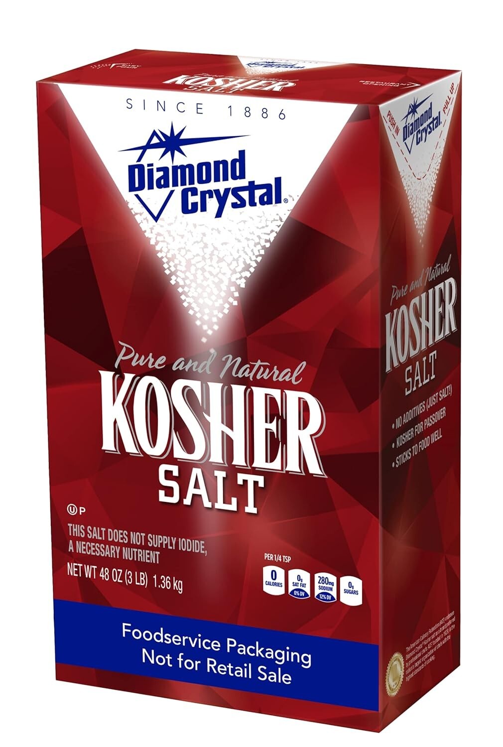Light Texture Kosher Salt – No Additives, Low Sodium – 3 Pound Restaurant Pack