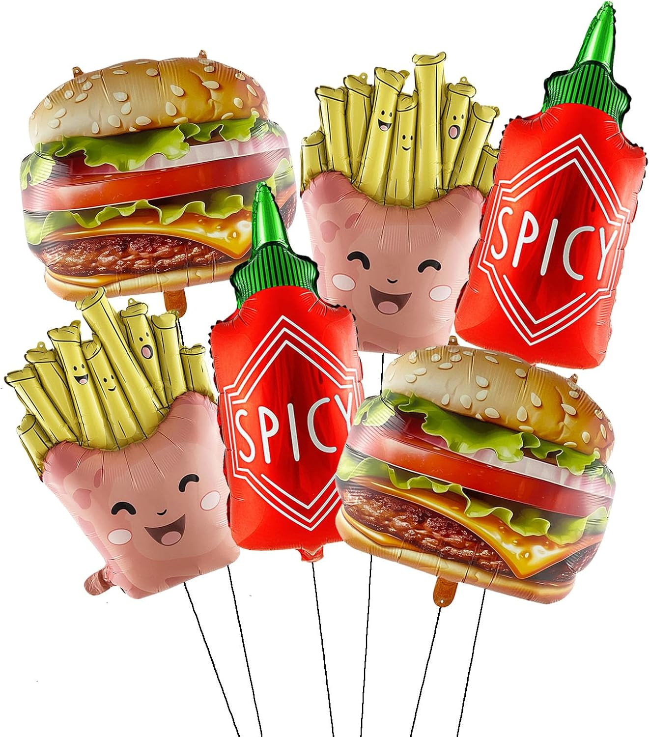 6Pcs Food Themed Decorations French Fries Hamburg Spicy Seasoning Bottle Foil My