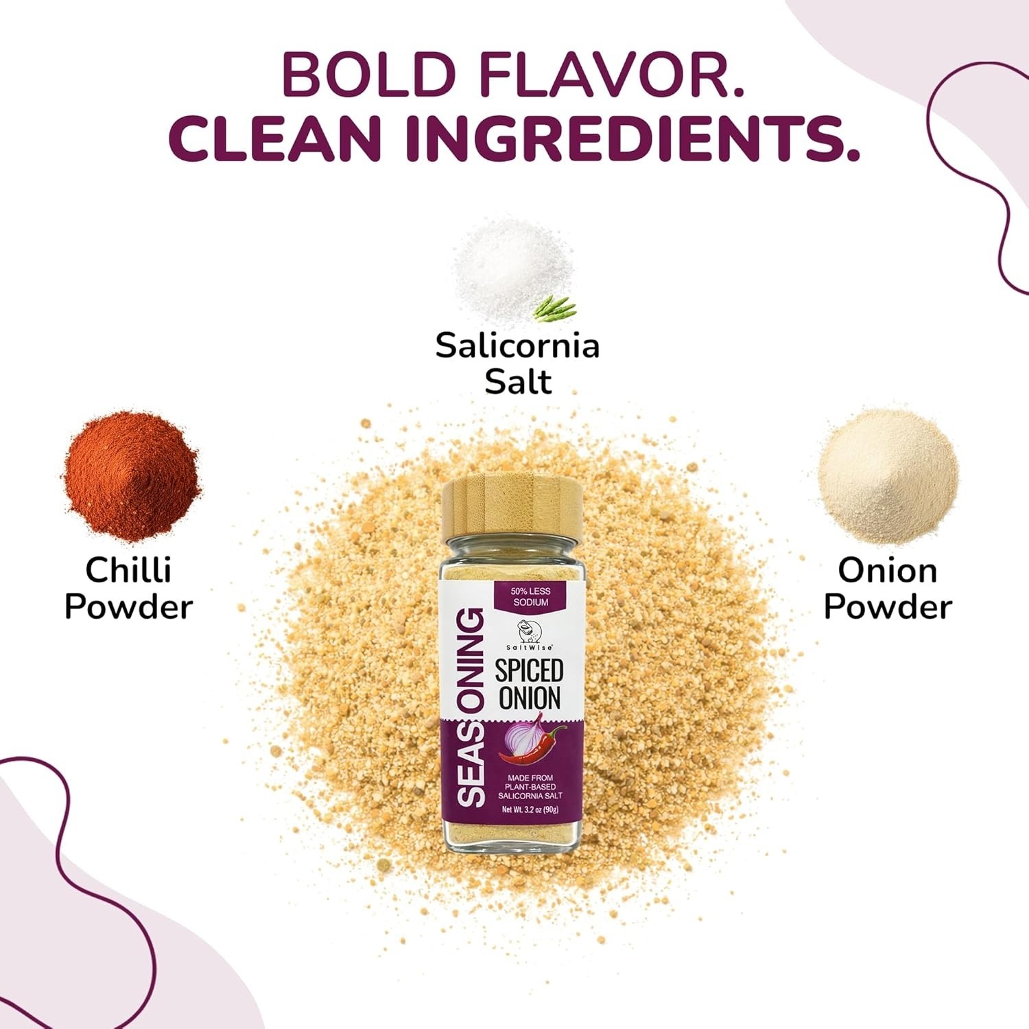 SaltWise Low Sodium Spiced Onion Salt Seasoning – Plant-Based Salicornia Salt,