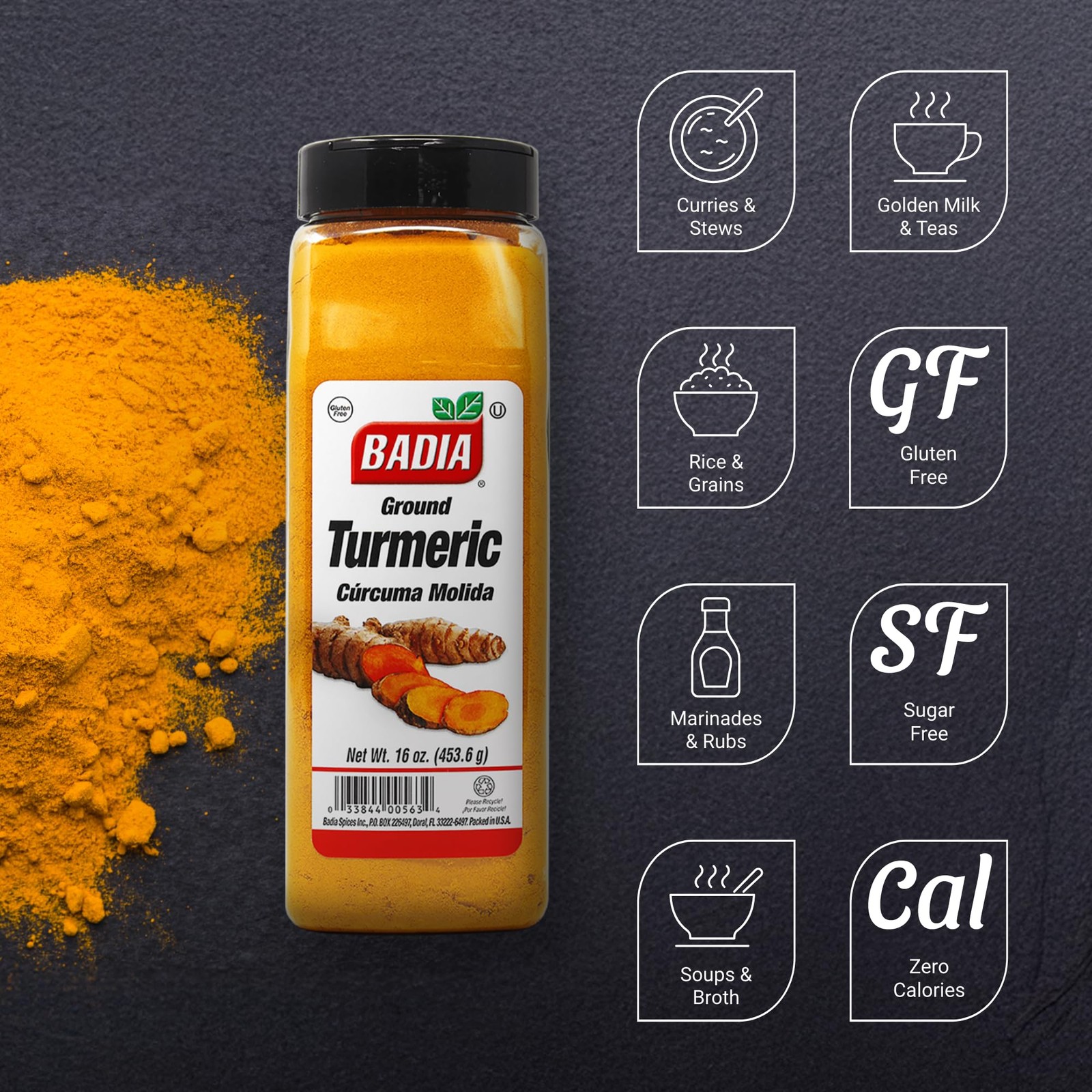 Ground Turmeric Powder, 16 oz – Premium Curcuma Seasoning for Cooking, Golden…