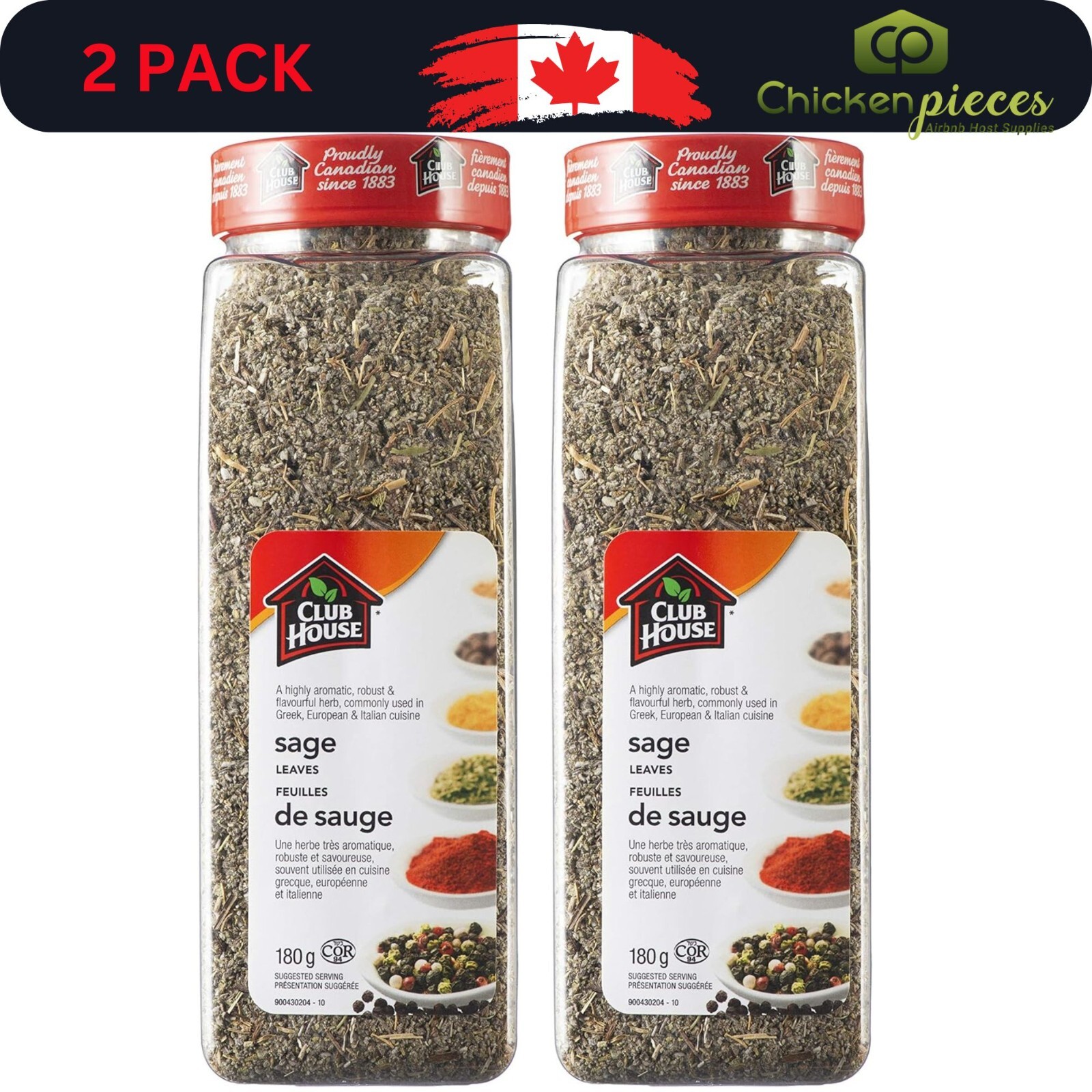 Club House, Quality Natural Herbs and Spices, Sage Leaves, 180g (2 PACK)