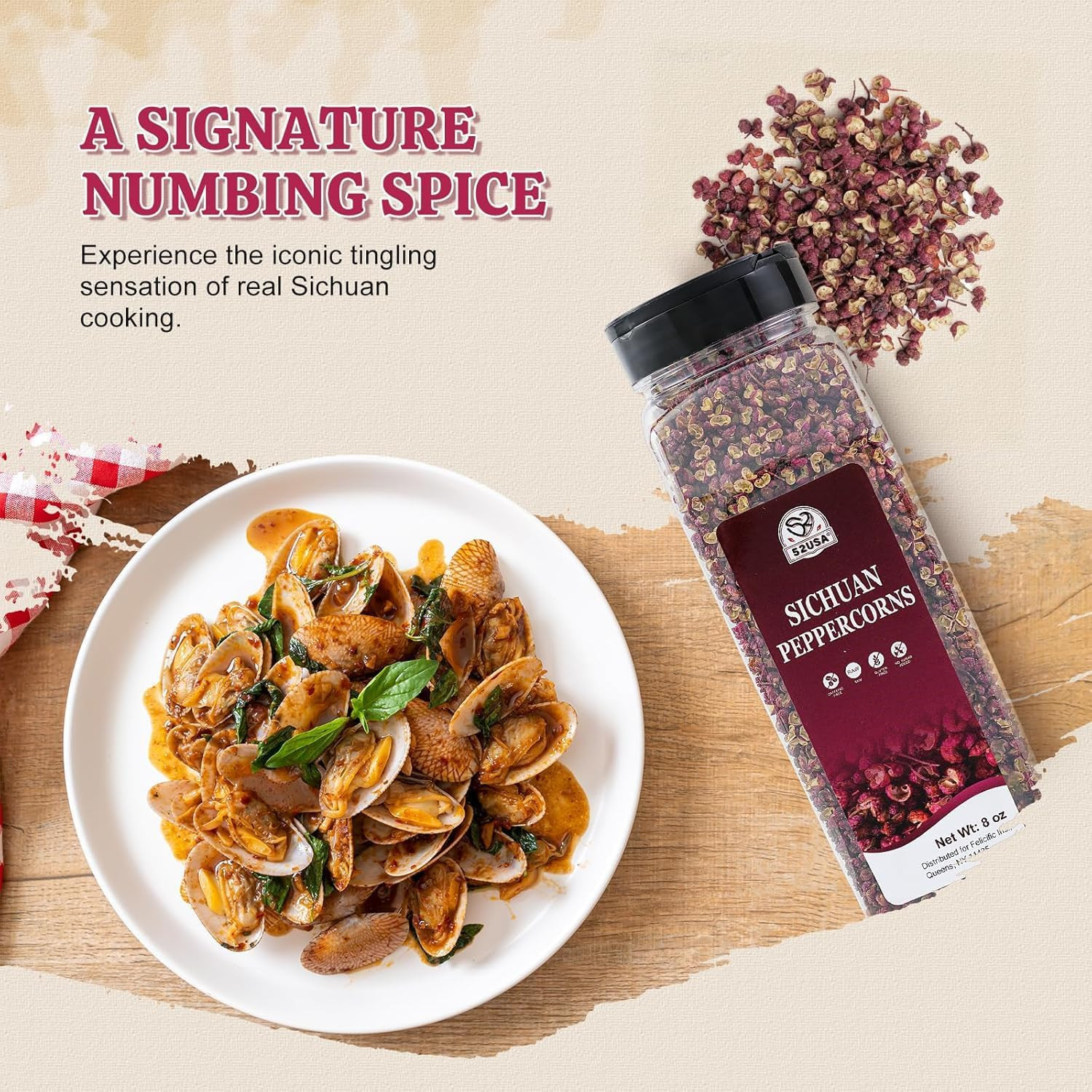 52USA Szechuan Peppercorns, Sichuan Peppercorns 8Oz Bottle –Authentic Whole Red