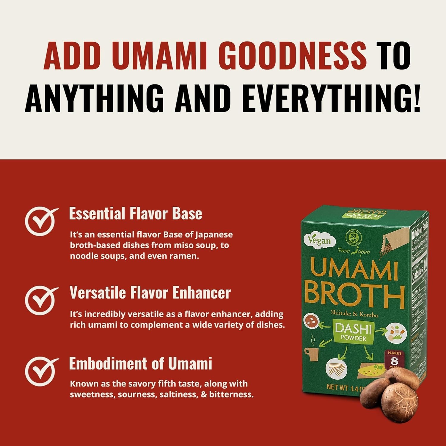 Japanese Dashi Powder Umami Seasoning 4 Sachets 1.4oz Flavor Boost