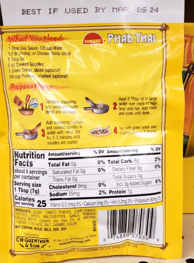 (4 PACKS) Sunbird Tso’sChicken, PHAD THAI CHOW MEIN Seasoning Mix B.B03/05/2024
