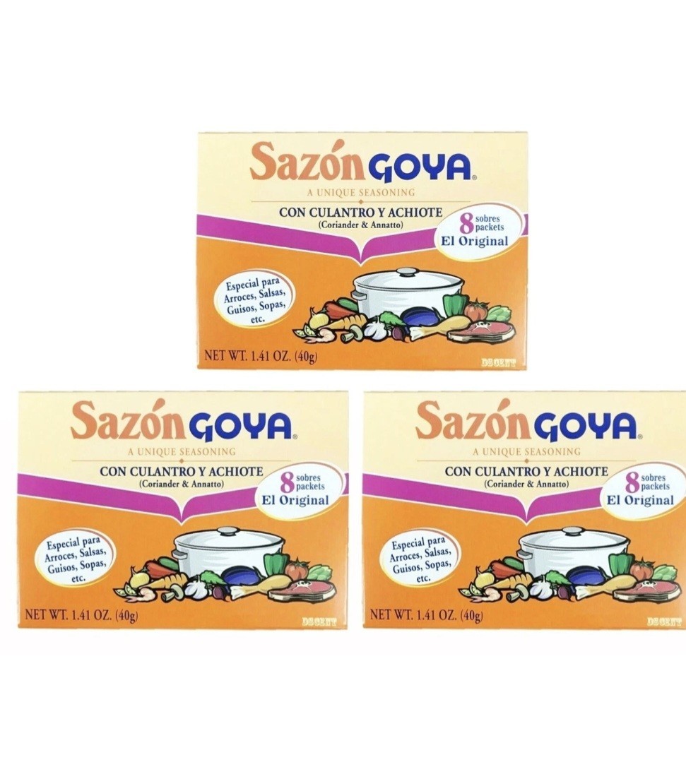 Goya Sazon Con Culantro Y Achiote Seasoning Coriander & Annatto 1.41 0z (3 Pack)