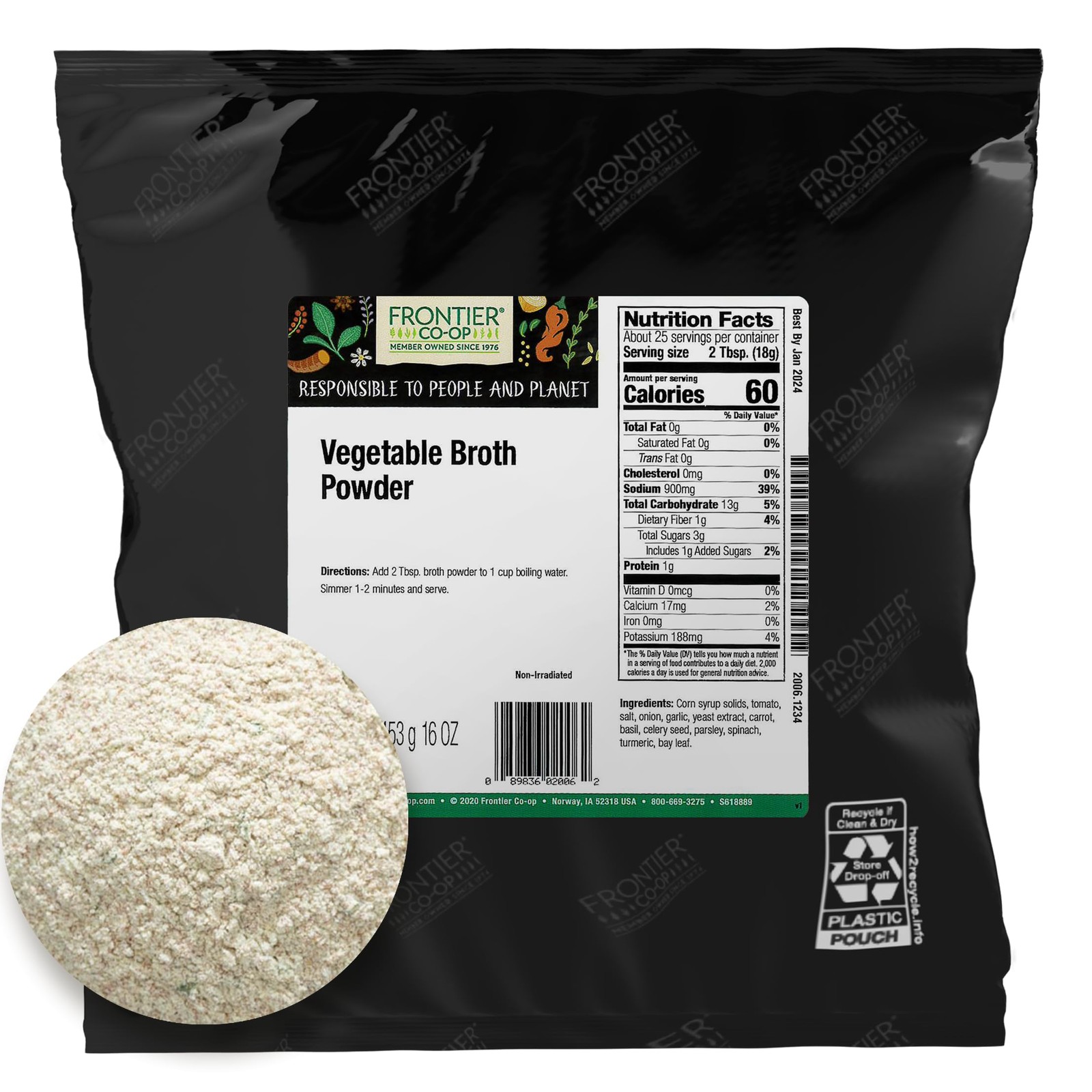 Frontier Co-op Vegetable Broth Powder 16 Ounce Organic Vegan Flavor Enhancer