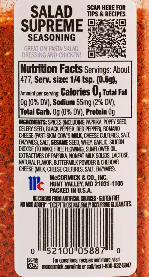 McCormick Signature Blend Salad Supreme Seasoning, 10.12 Ounce – Gluten-Free