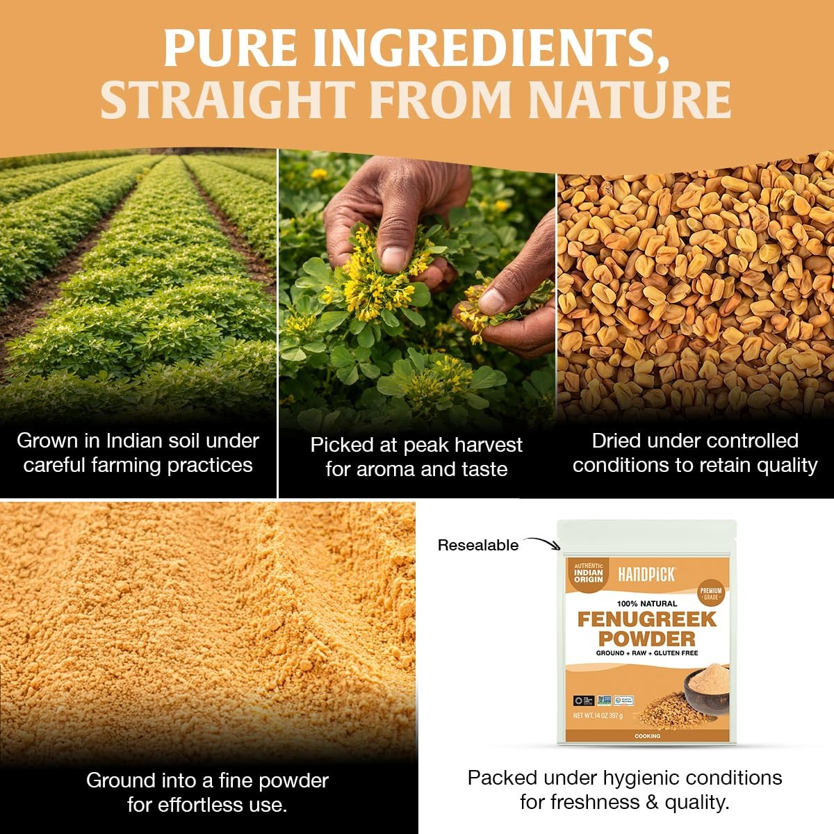 Fenugreek Powder 397g Non-GMO Gluten-Free Raw Methi Seeds from India Cooking