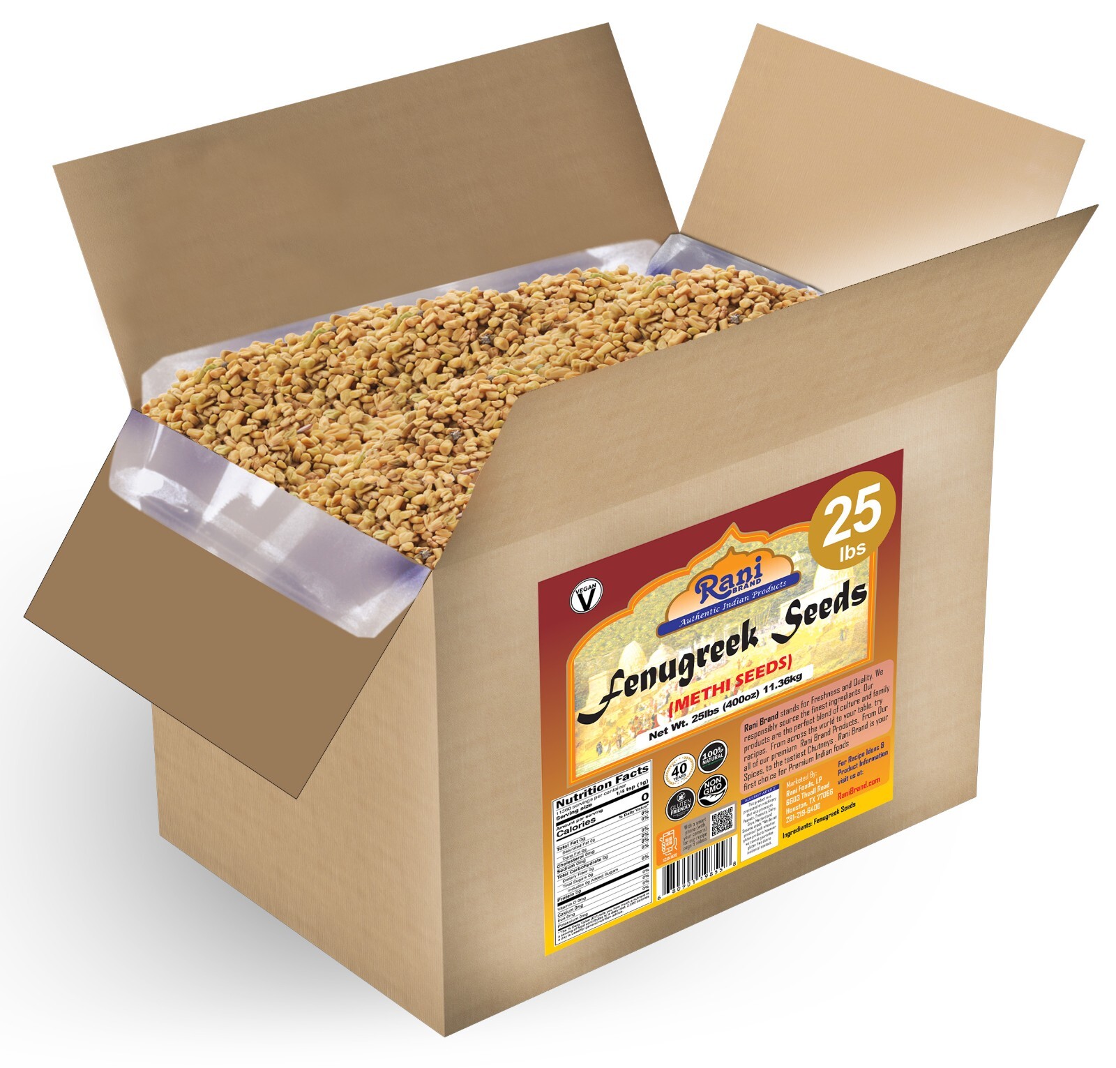 Rani Fenugreek (Methi) Seeds Whole, 400oz (25lbs) 11.36kg Bulk Box