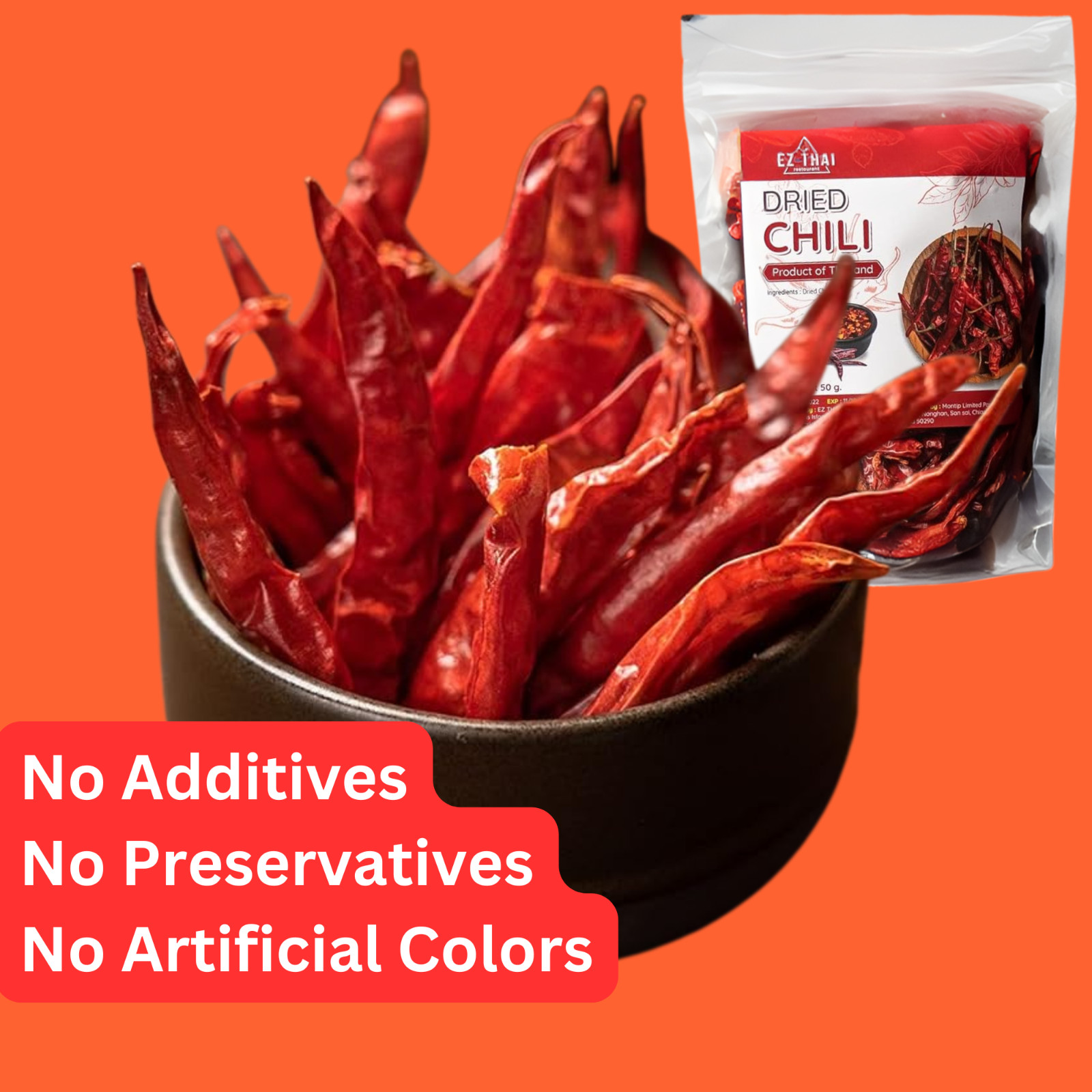 Value Pack of 3 – Dried Chili Peppers 1.76 Oz Whole Thai Chilli for Thai Cooking