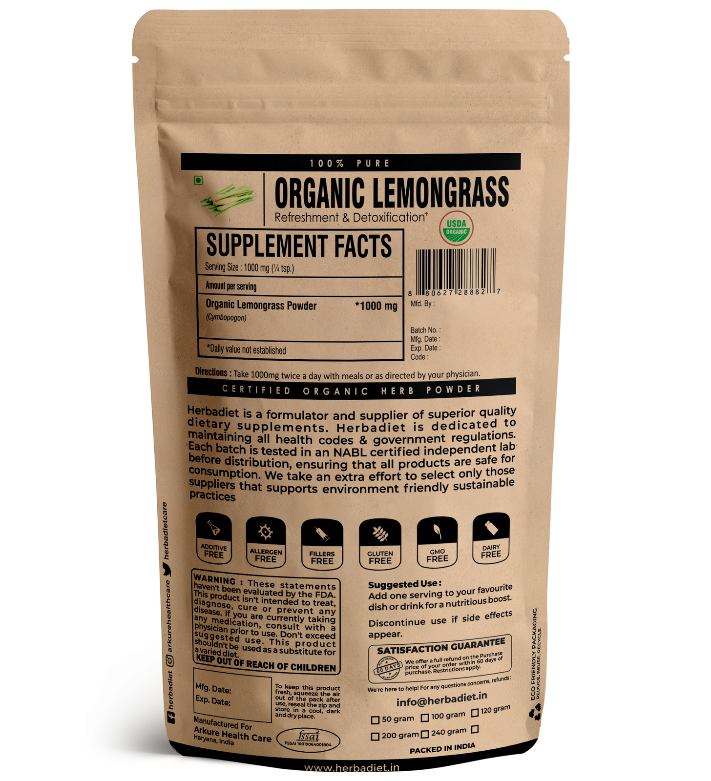 Organic Lemongrass Powder A GRADE Lemon Grass Cymbopogon Non-GMO