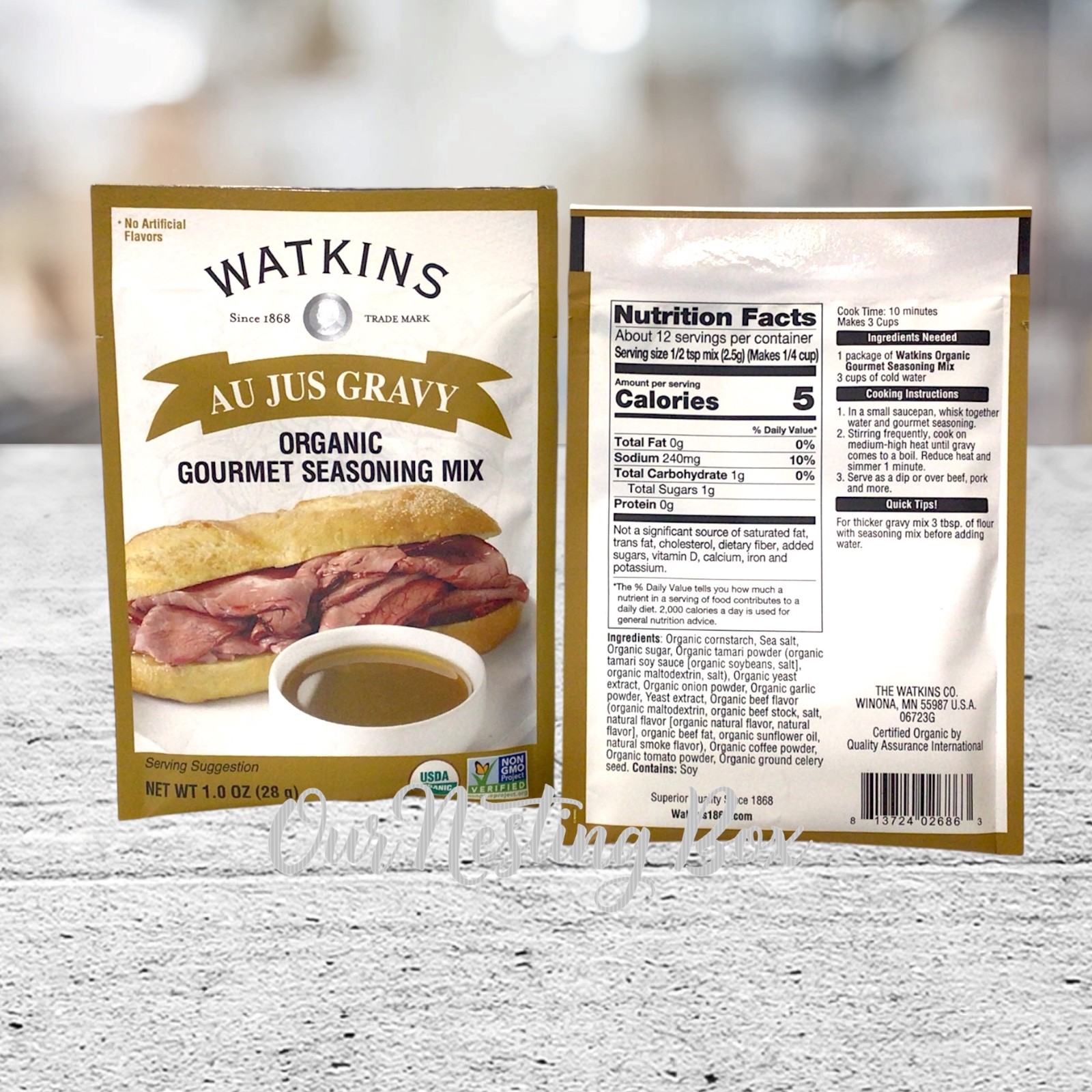 4 Watkins Organic Gourmet Seasoning Mix, Au Jus Gravy. 1oz
