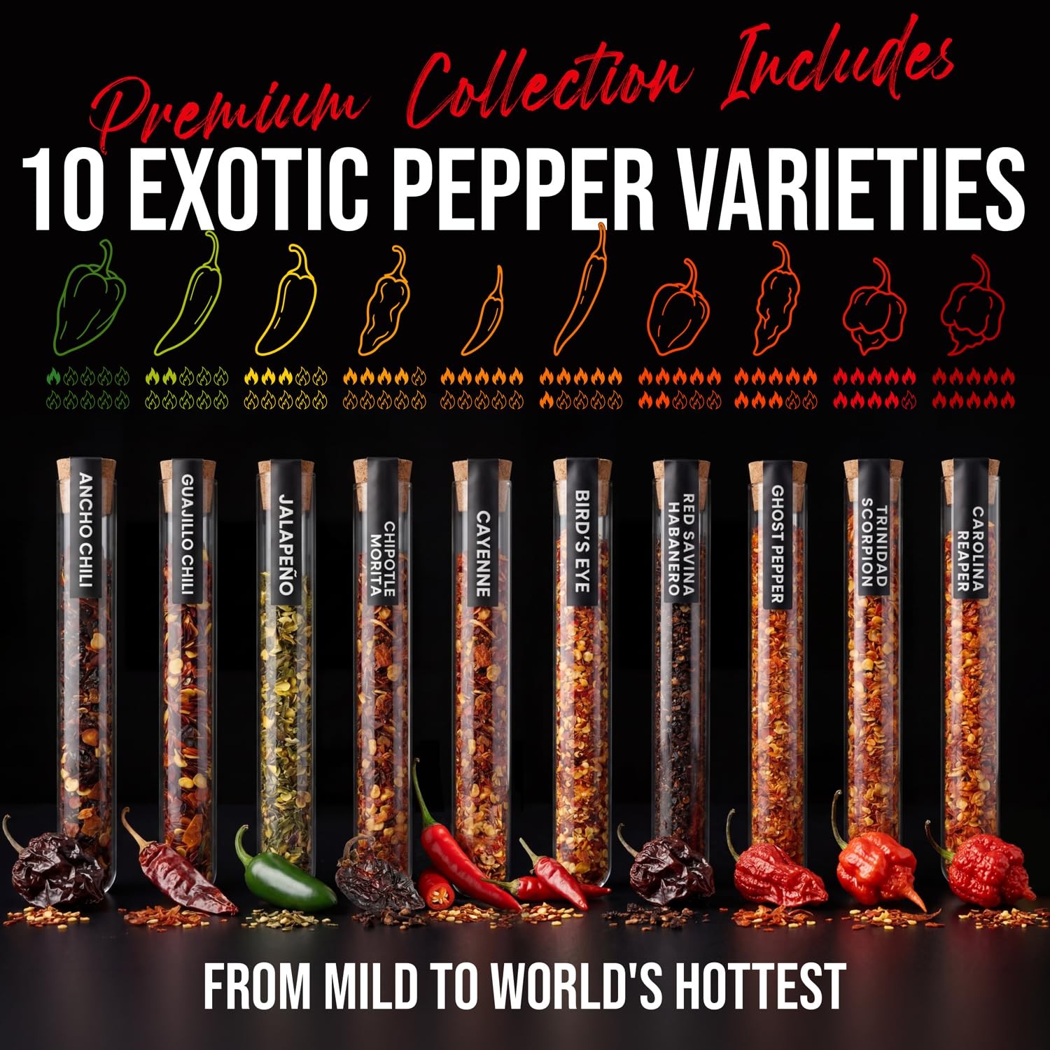 Crushed Pepper Flakes Variety Pack – 10 Chili Flake Peppers from Mild to Worl…