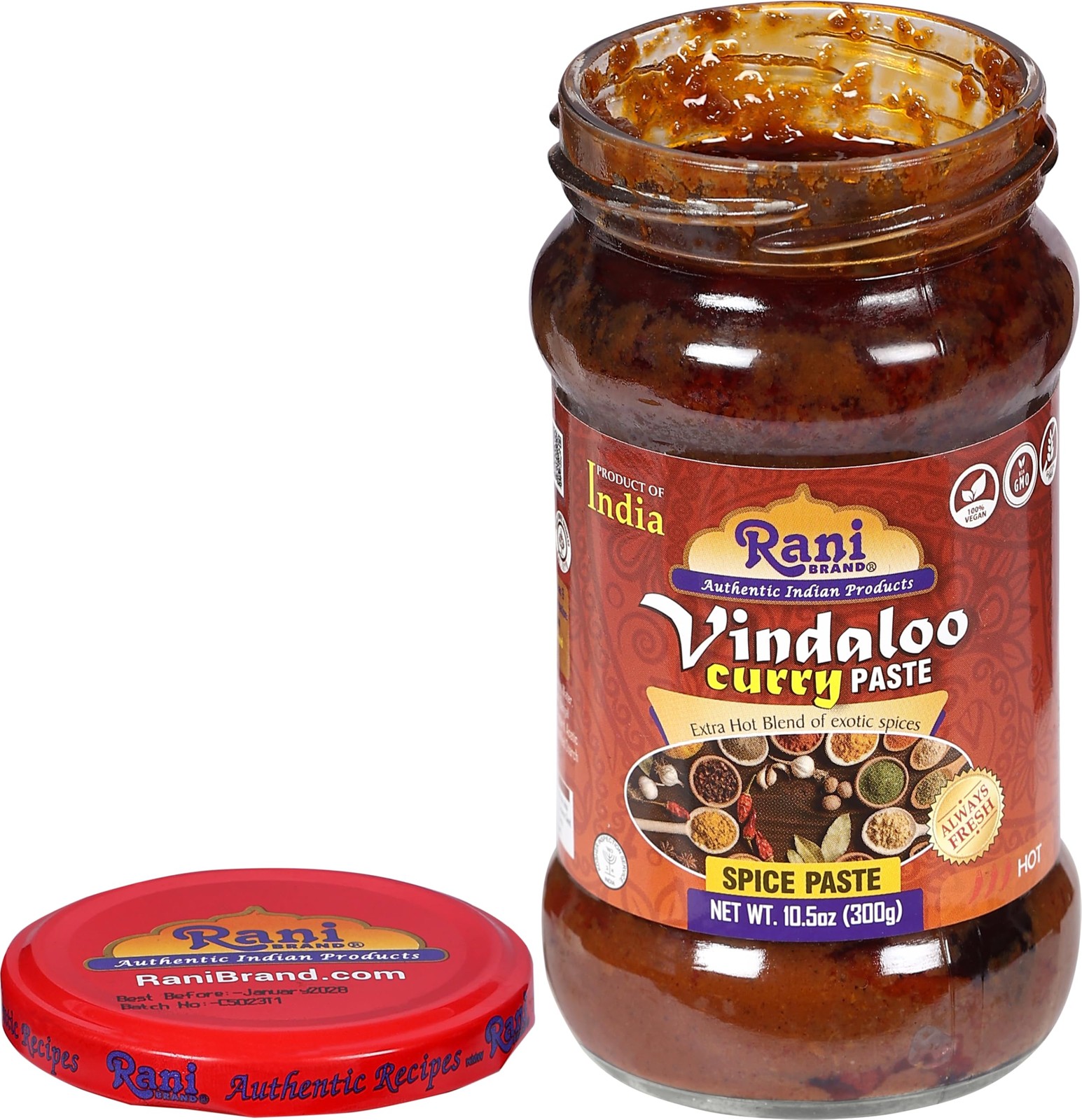 Rani Vindaloo Curry Cooking Spice Paste, Hot! 10oz (300g) Glass Jar