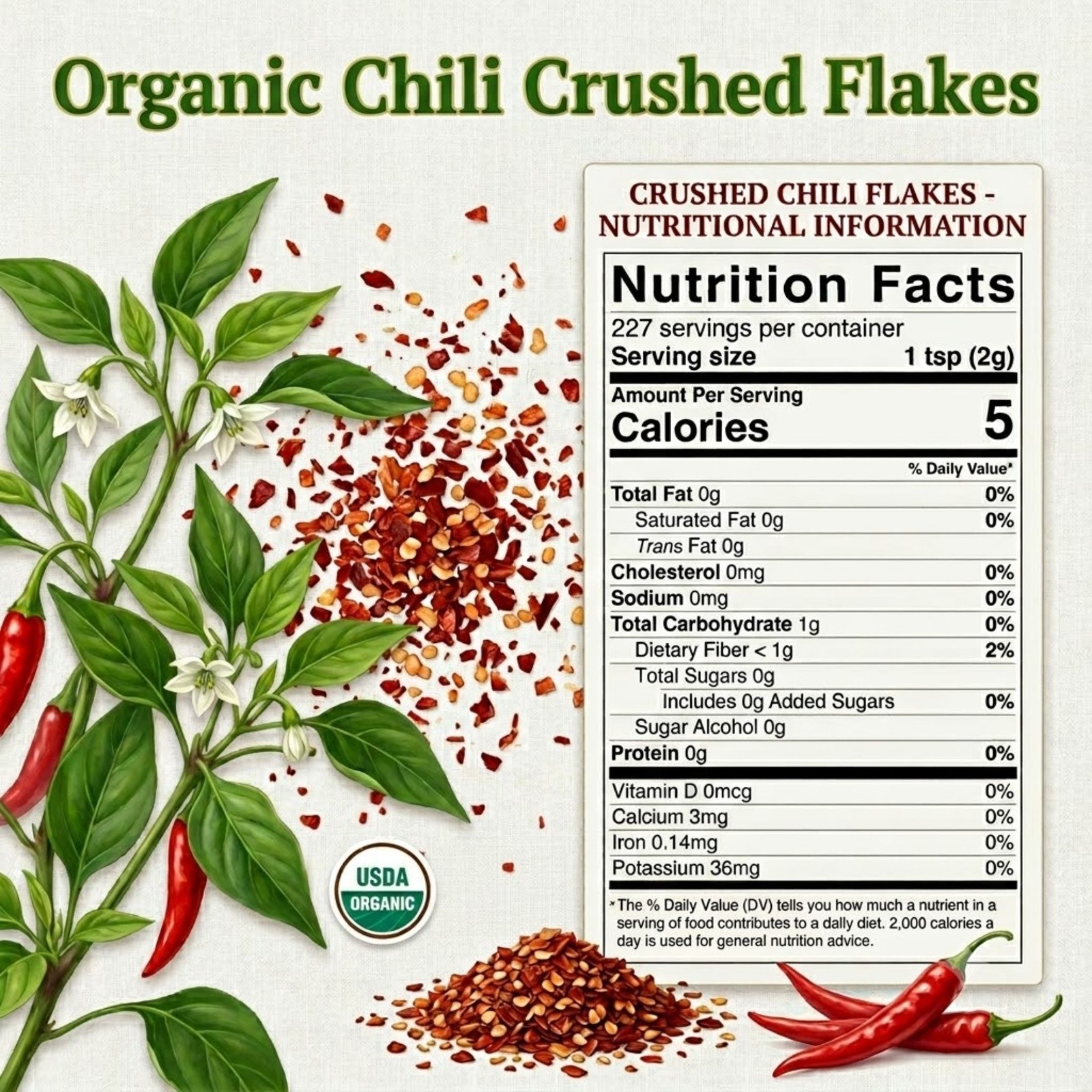 Spicy Organic Red Chili Flakes 2 lbs | USDA Organic