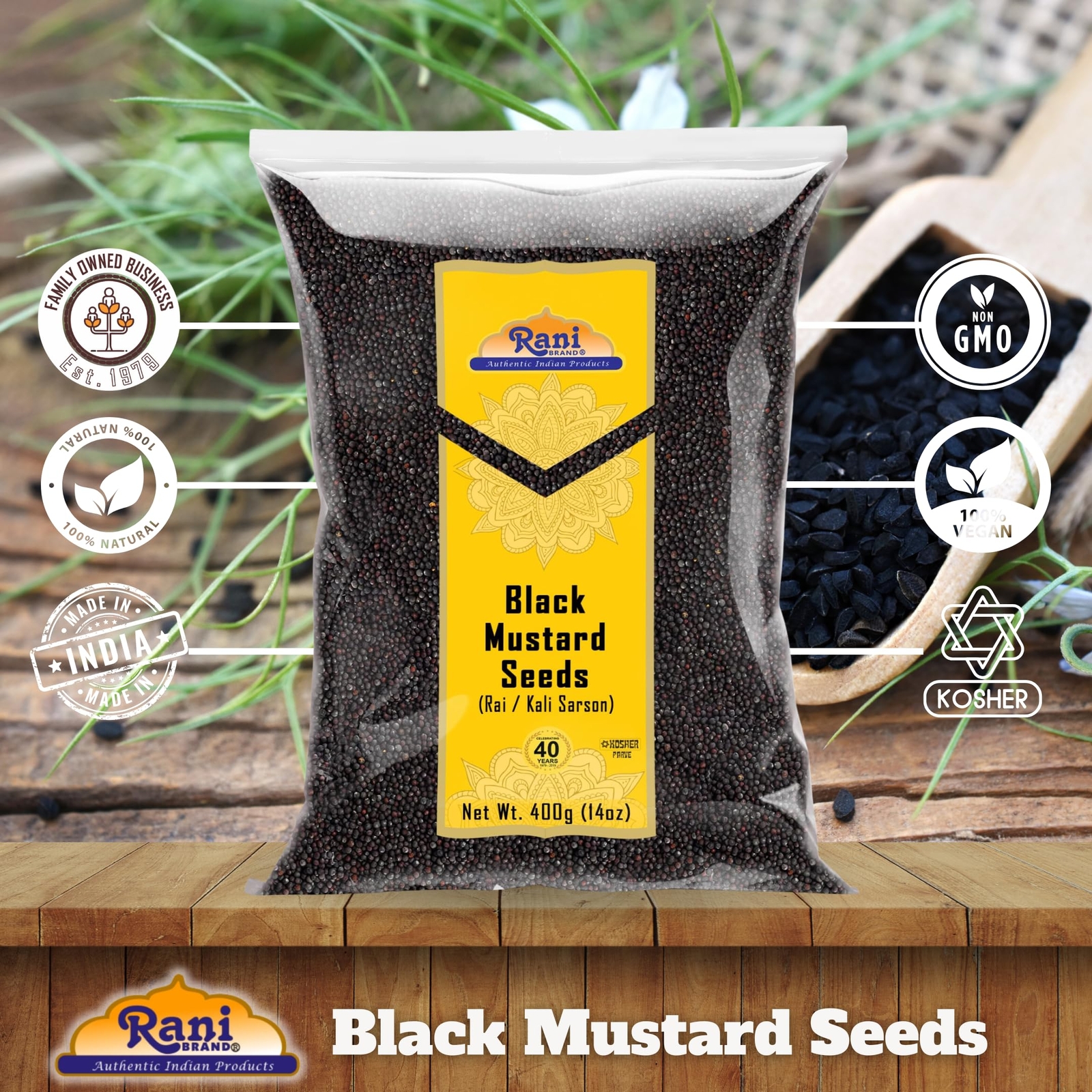 Rani Black Mustard Seeds Whole Spice (Kali Rai) 14oz (400g)