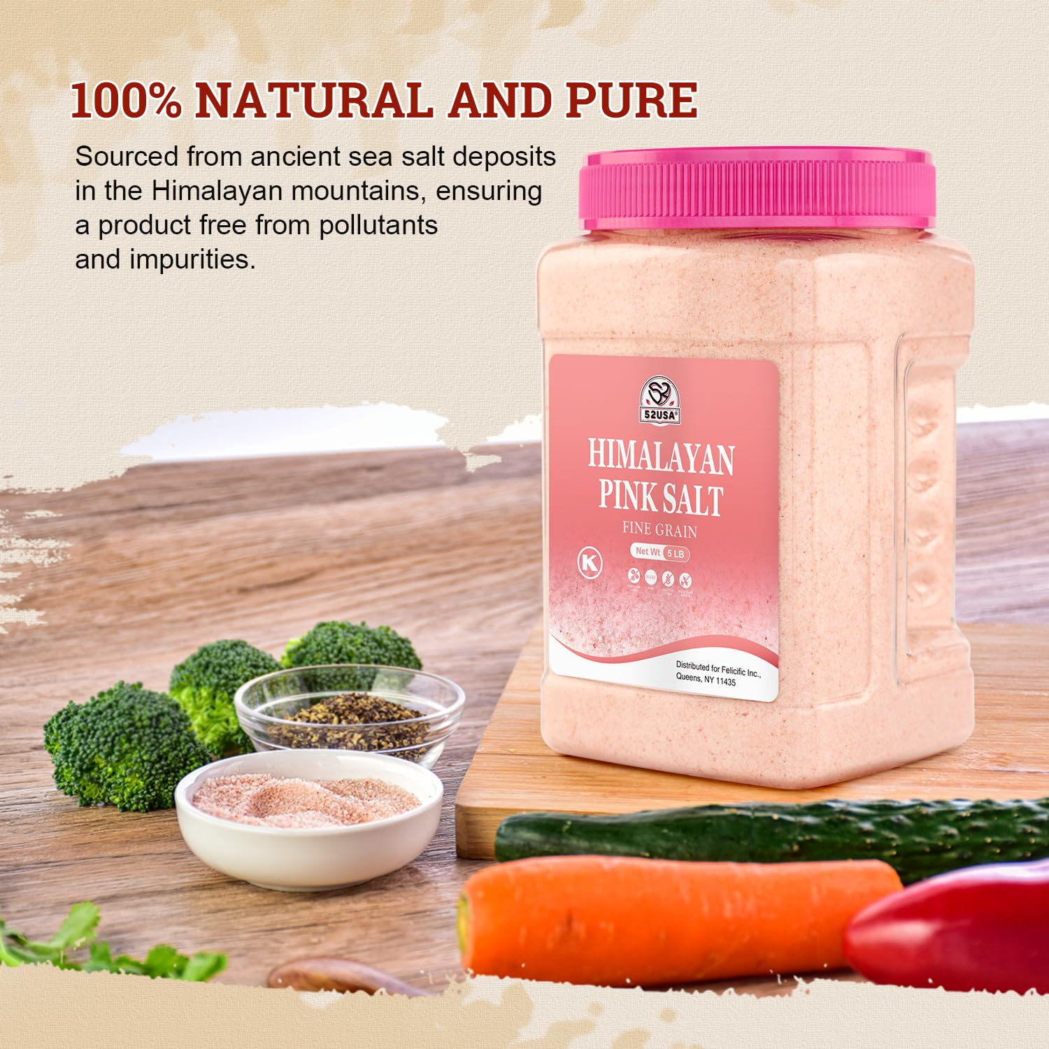 52USA Himalayan Pink Salt Fine, Fine Ground Table and Cooking Salt, 80Oz (5 Poun