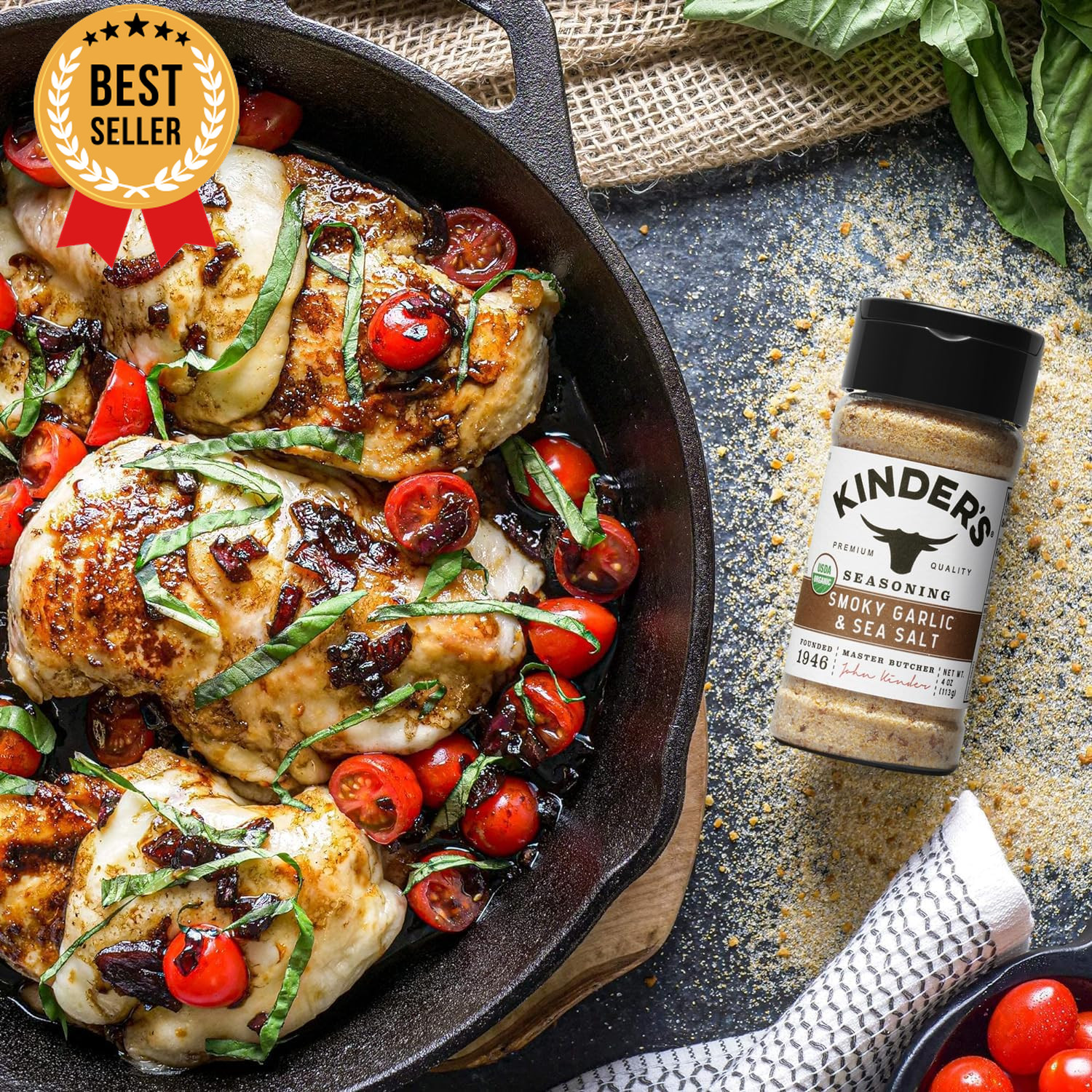 Organic Smoky Garlic & Sea Salt Premium Seasoning MSG Free USDA Organic 4 Oz