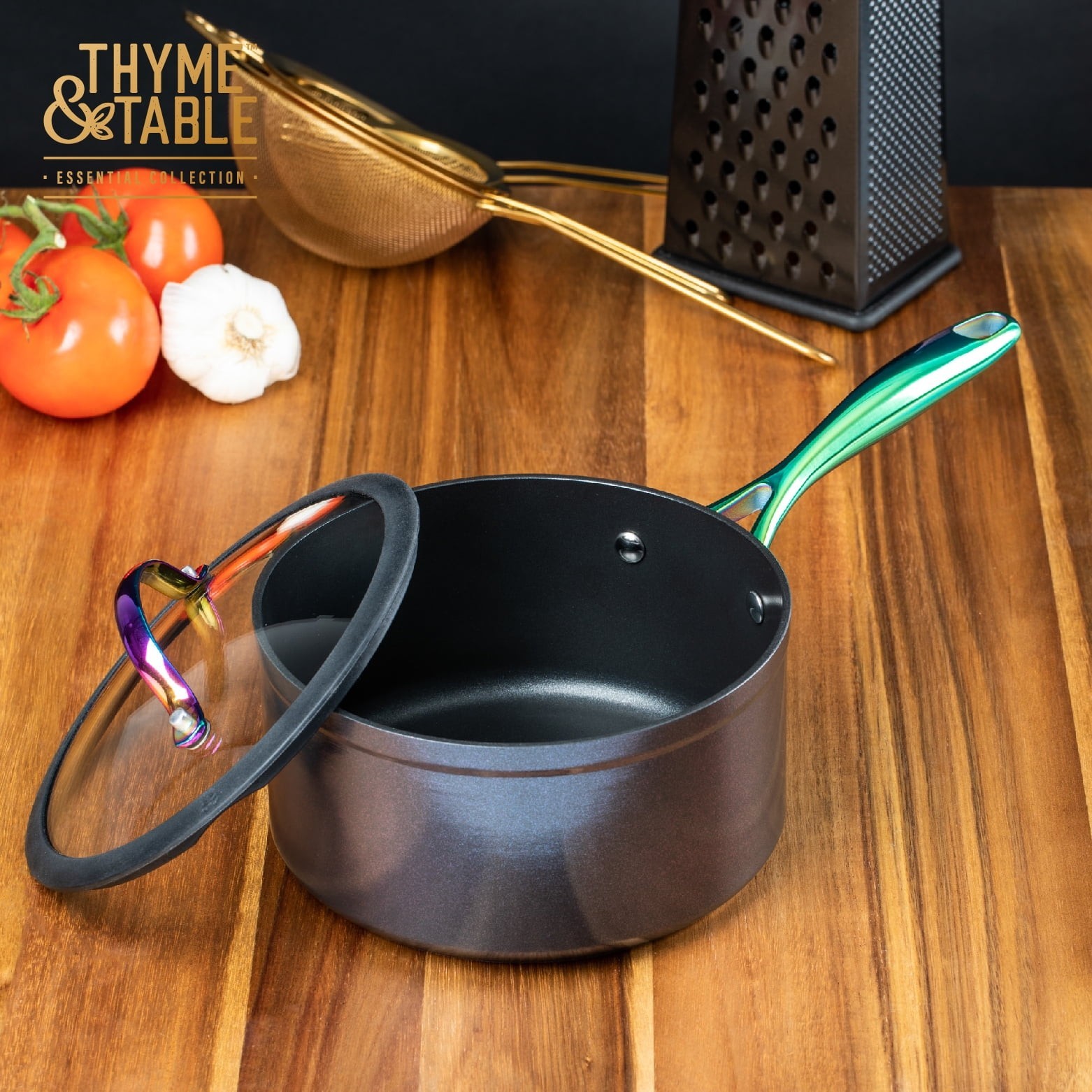 2.5 QT Non-Stick Sauce Pan W/ Glass Lid Rainbow Signature Collection