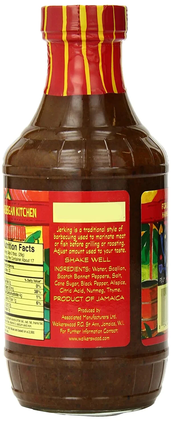 Walkerswood Spicy Jamaican Jerk Marinade For Meat Fish (4-Pack) Size 17 oz Glass