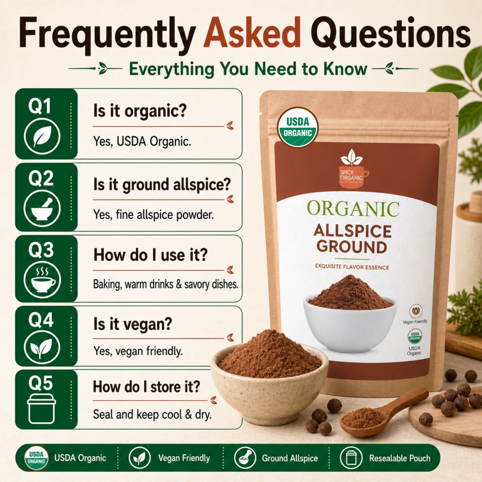 Spicy Organic Allspice Ground Powder 4 oz | USDA Organic
