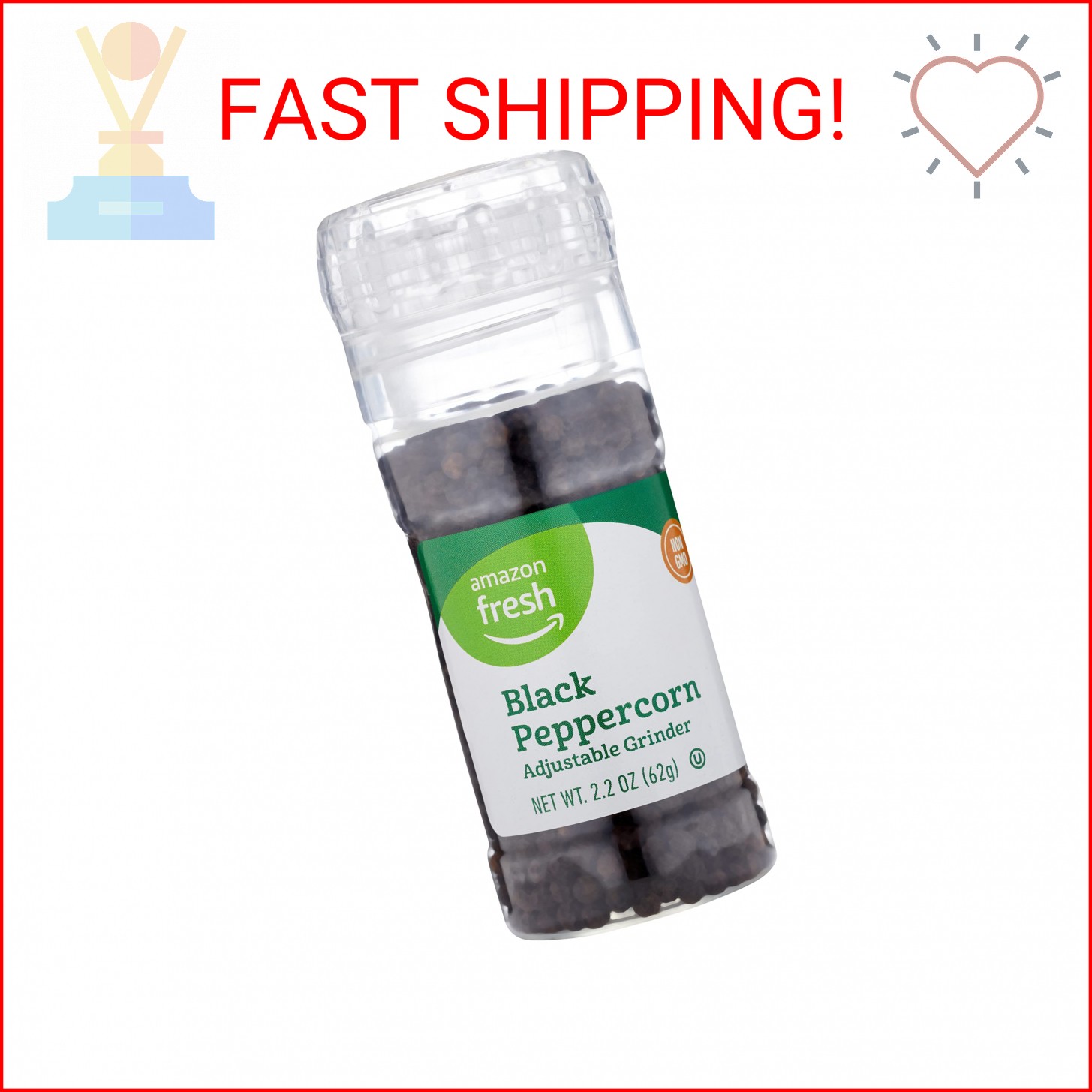 Amazon Fresh, Black Pepper Grinder, 2.2 Oz