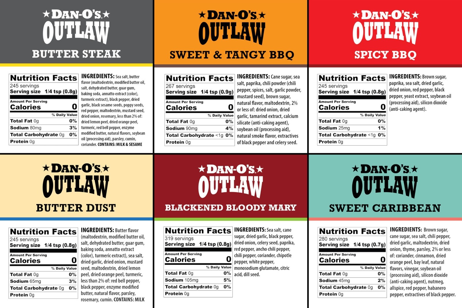 6 Bottle Seasoning Set – Butter Dust, Spicy BBQ, Sweet Caribbean, Blackened Mary