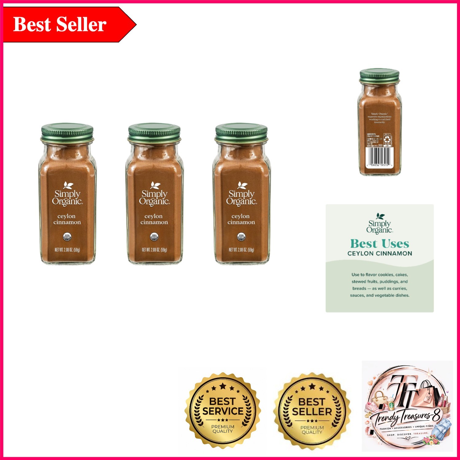 Pure Organic Ceylon Ground Cinnamon – 3-Pack, 2.08 oz Each