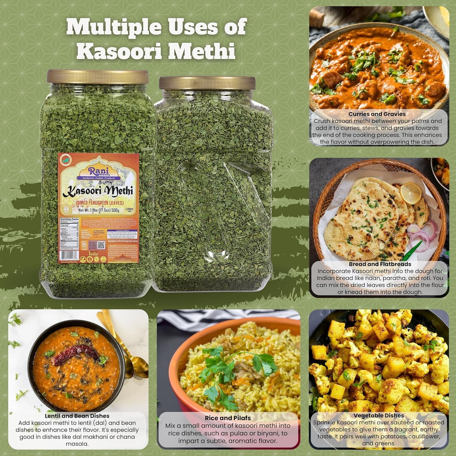 17.5oz Dried Fenugreek Leaves | Non-GMO & Preservative-Free for Healthy Cooking