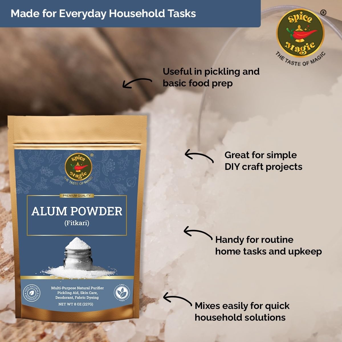 Spice Magic White Alum Powder 8oz (227g) – 100% Pure Natural Potassium Alum Po