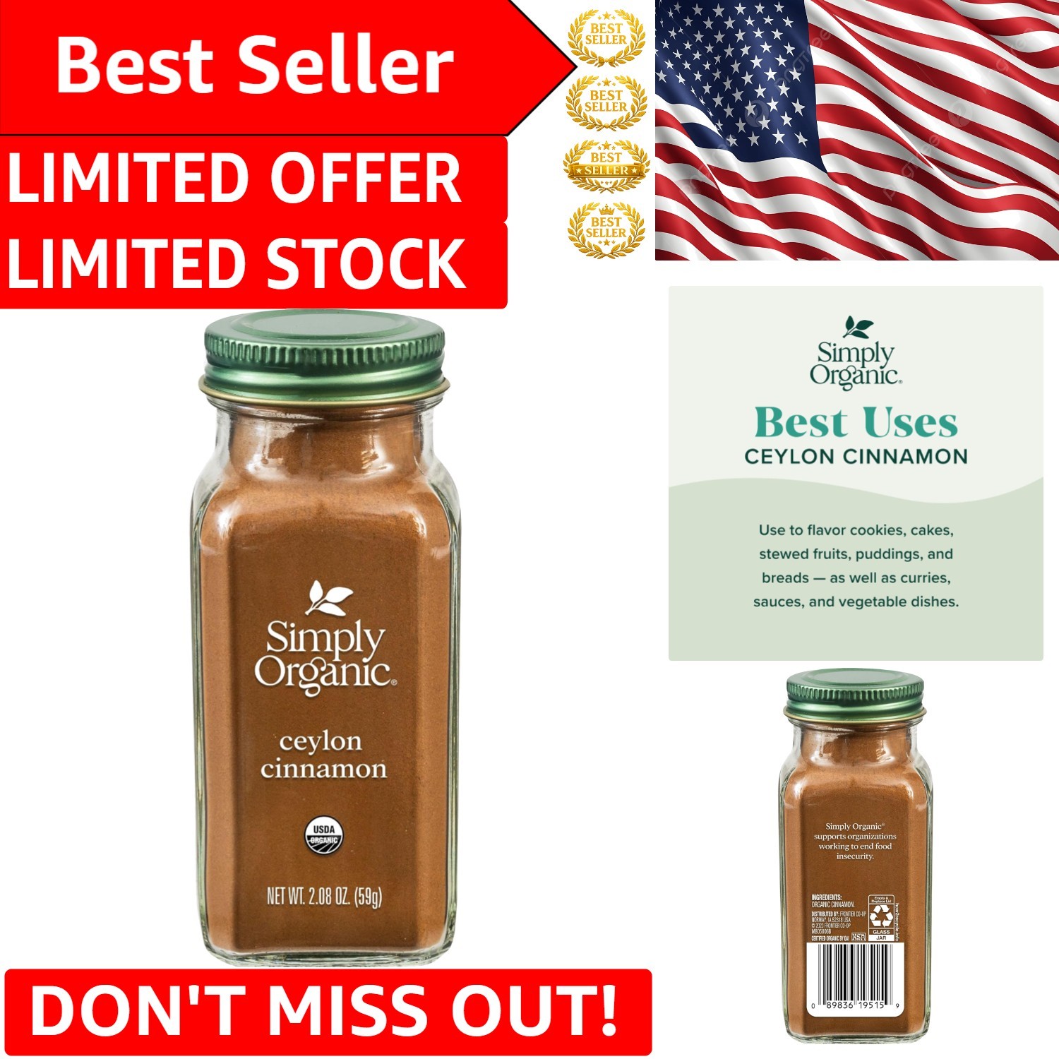 Versatile 2.08 Oz Organic Ceylon Cinnamon Powder – Perfect for Baking & More